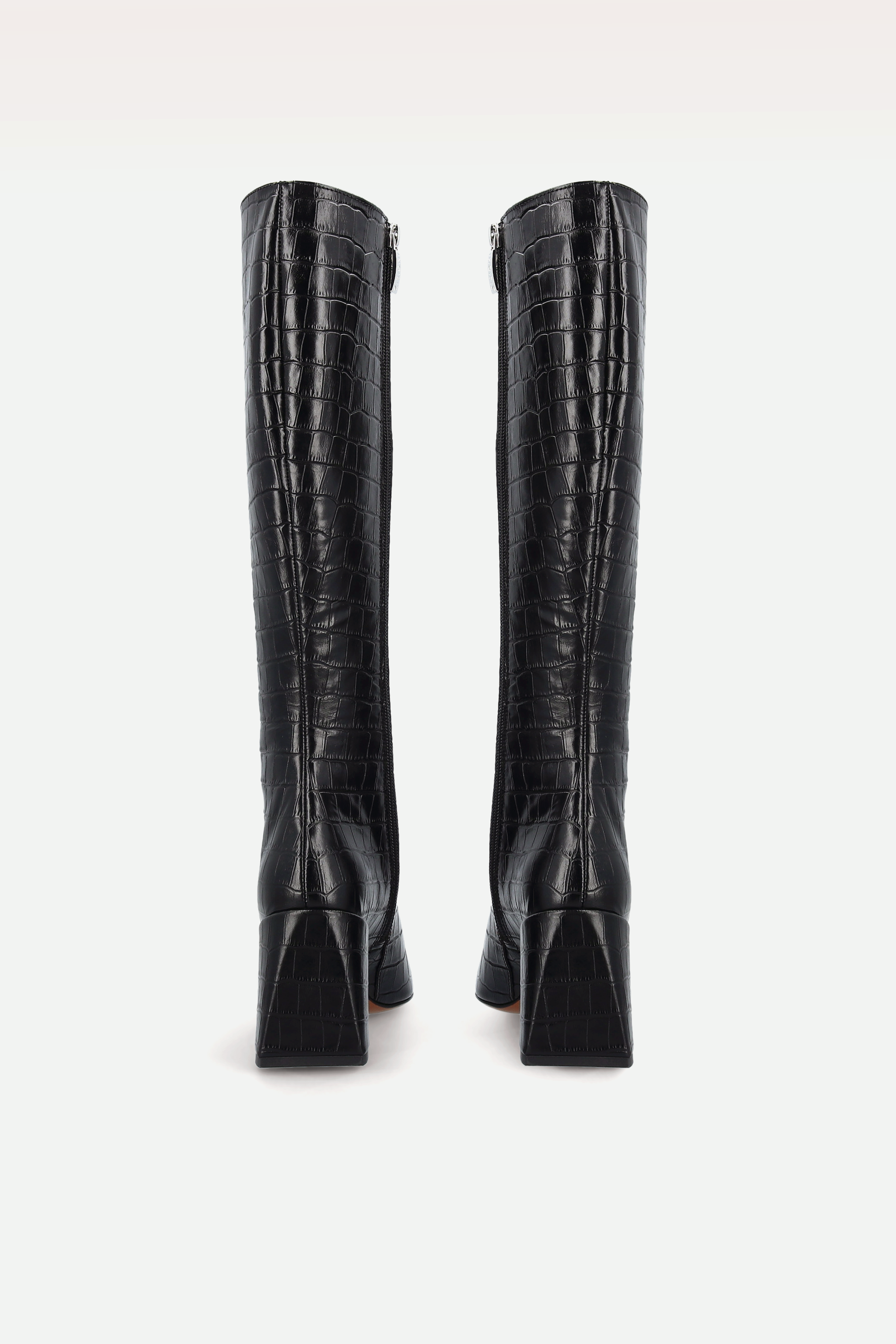 MONICA 03 BLACK CROCO EMBOSSED LEATHER BOOTS