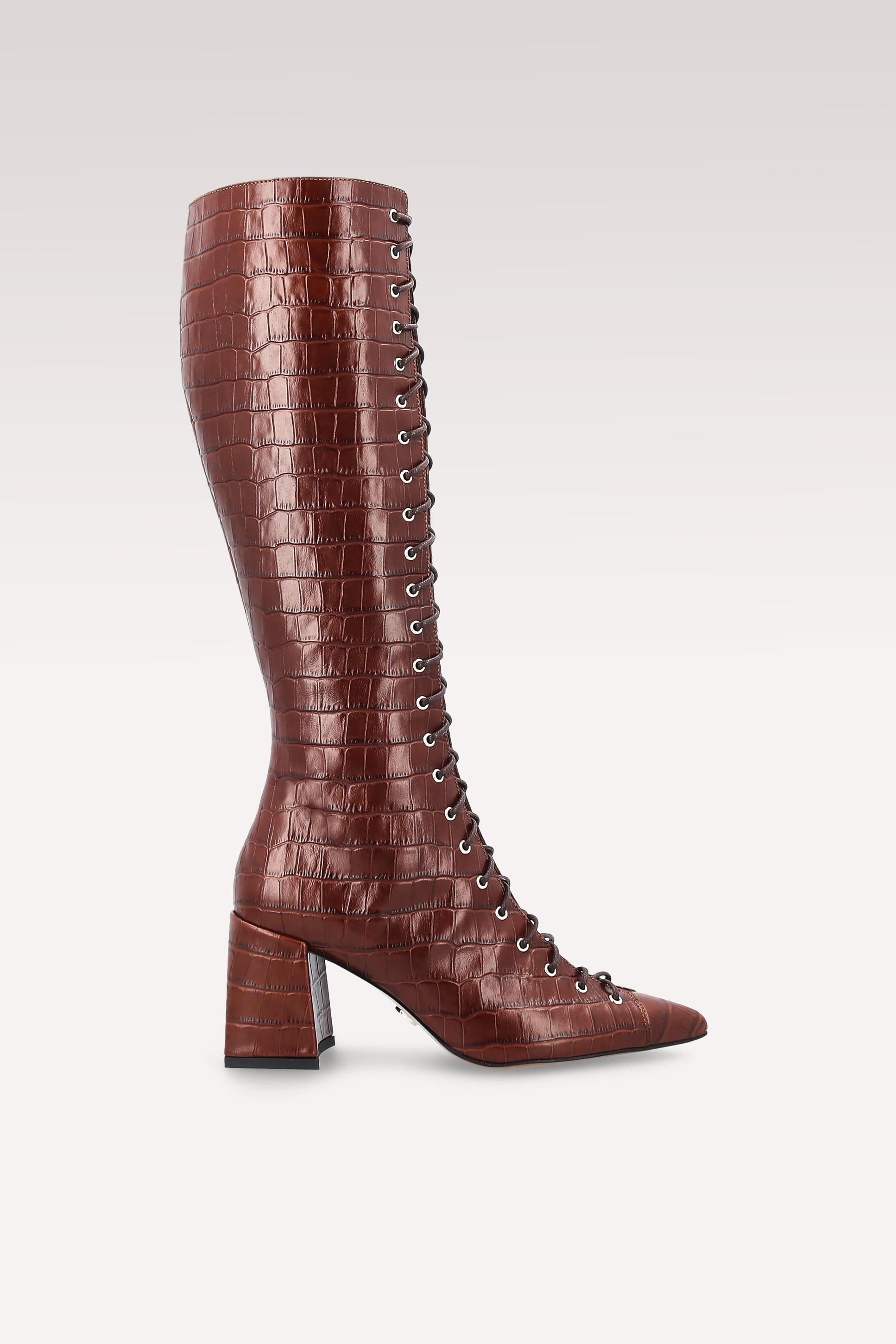 MONICA 03 BROWN CROCO EMBOSSED LEATHER BOOTS