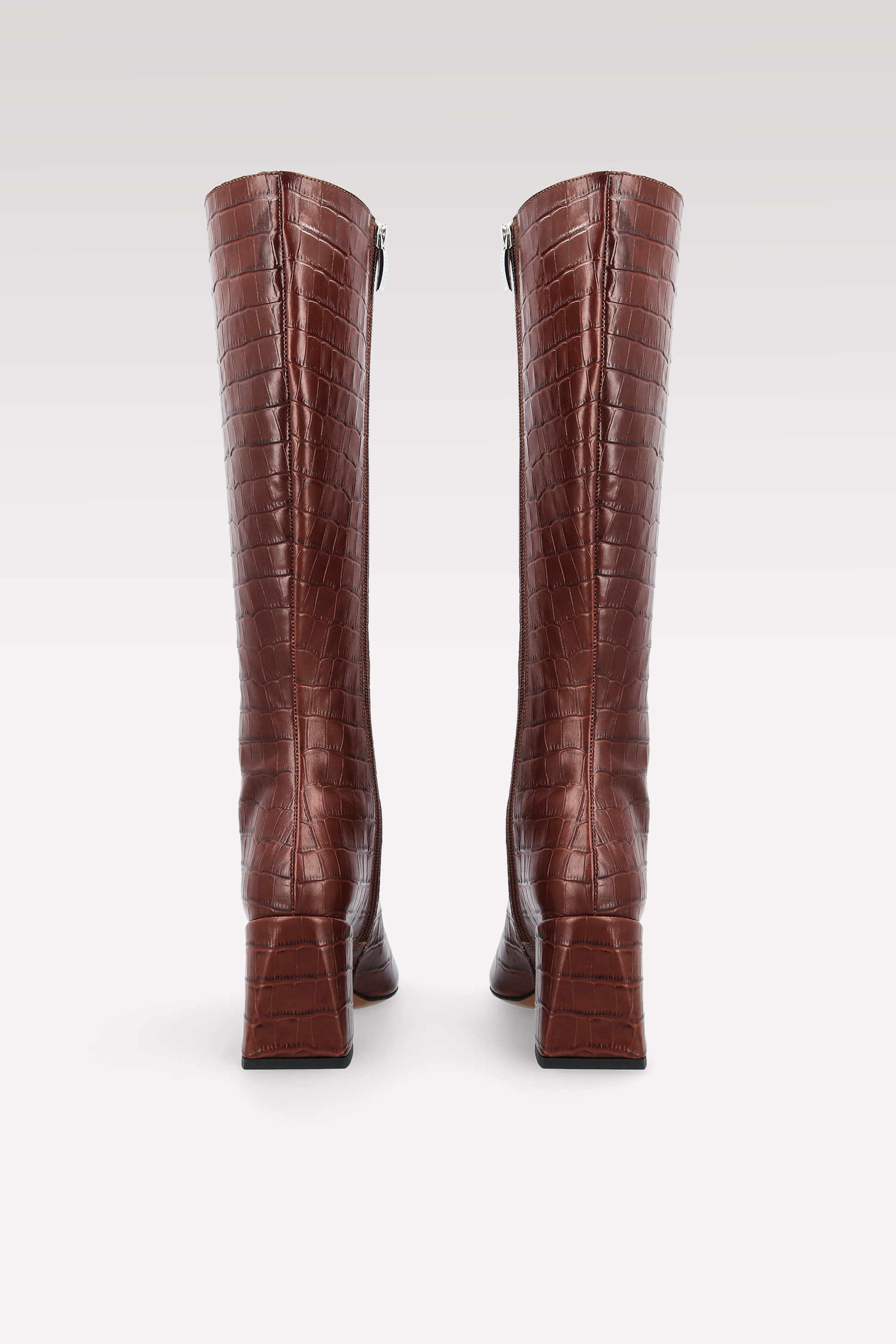 MONICA 03 BROWN CROCO EMBOSSED LEATHER BOOTS