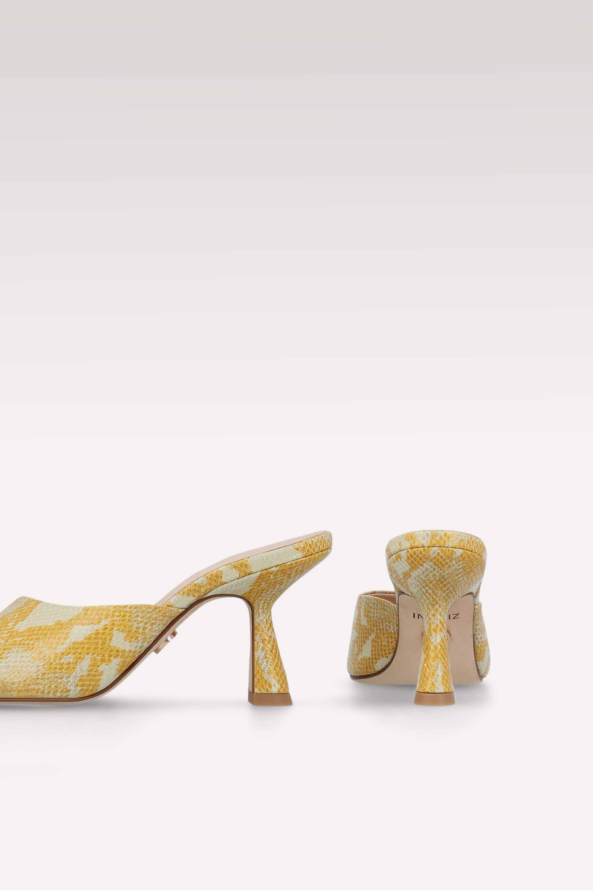 RENY SUNNY YELLOW PYTHON PRINTED LEATHER MULES