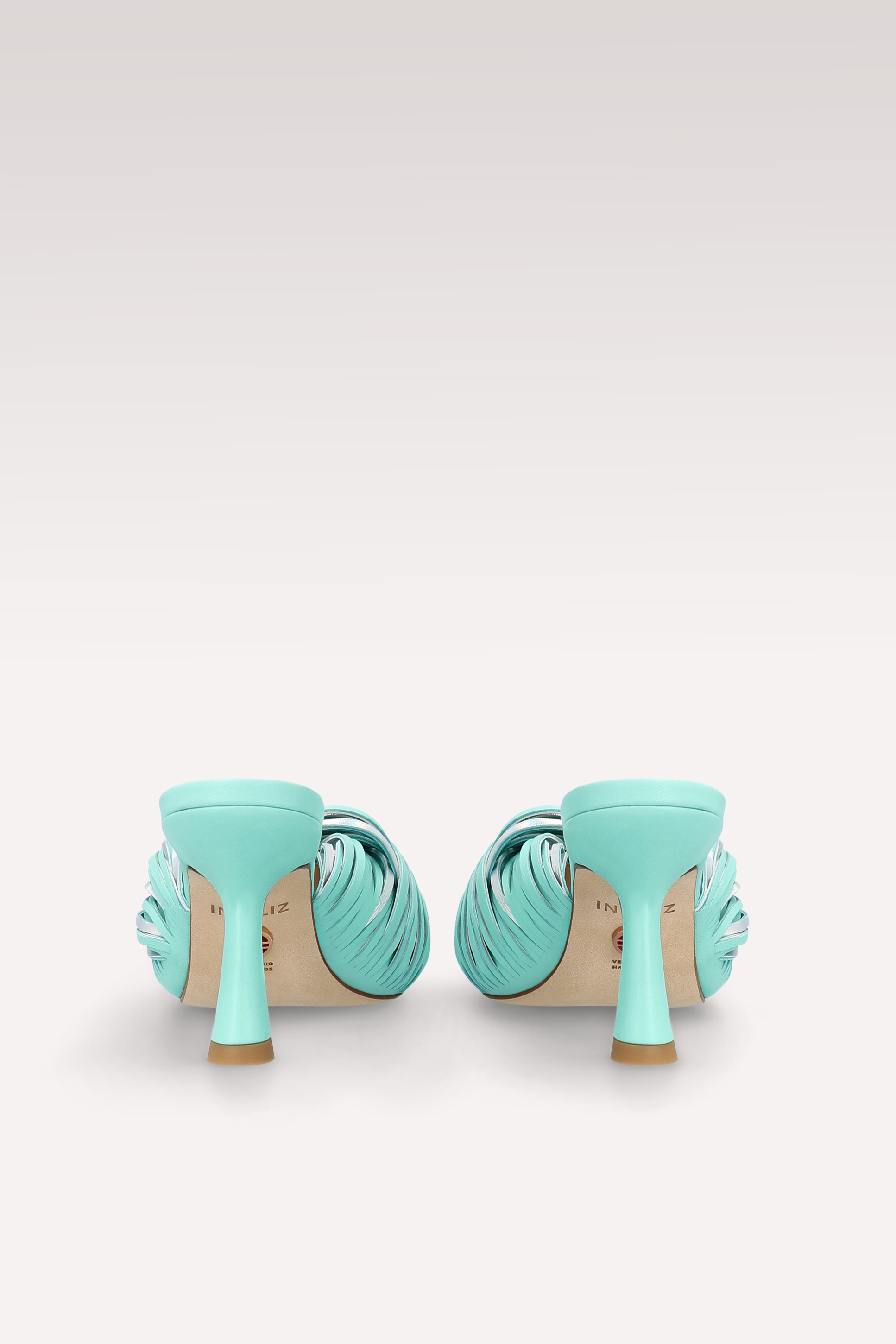 REESE ICE GREEN NAPPA AND SILVER METALLIC LEATHER MULES