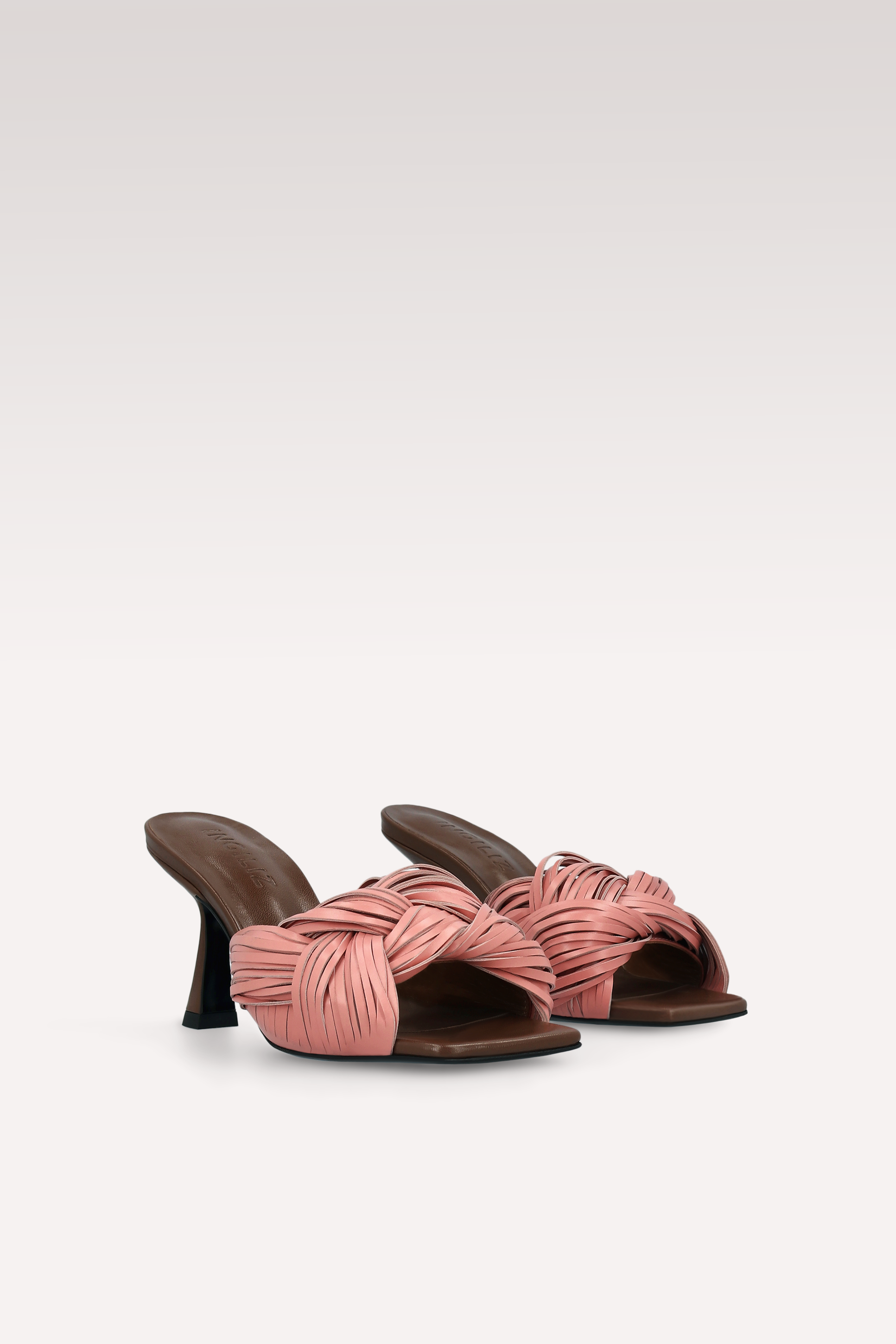 REESE DUSTY ROSE PINK AND CHOCOLATE BROWN LEATHER MULES