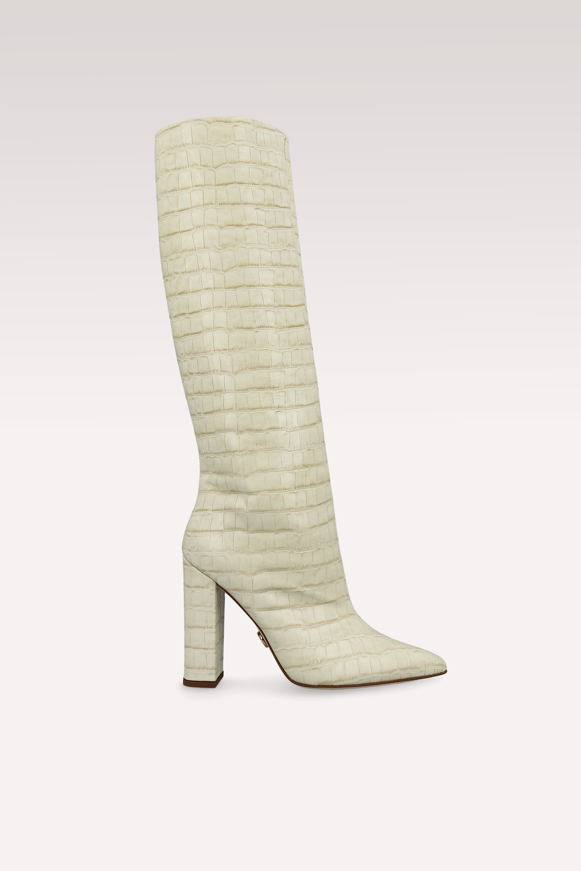 LILYANA BEIGE EMBOSSED LEATHER BOOTS