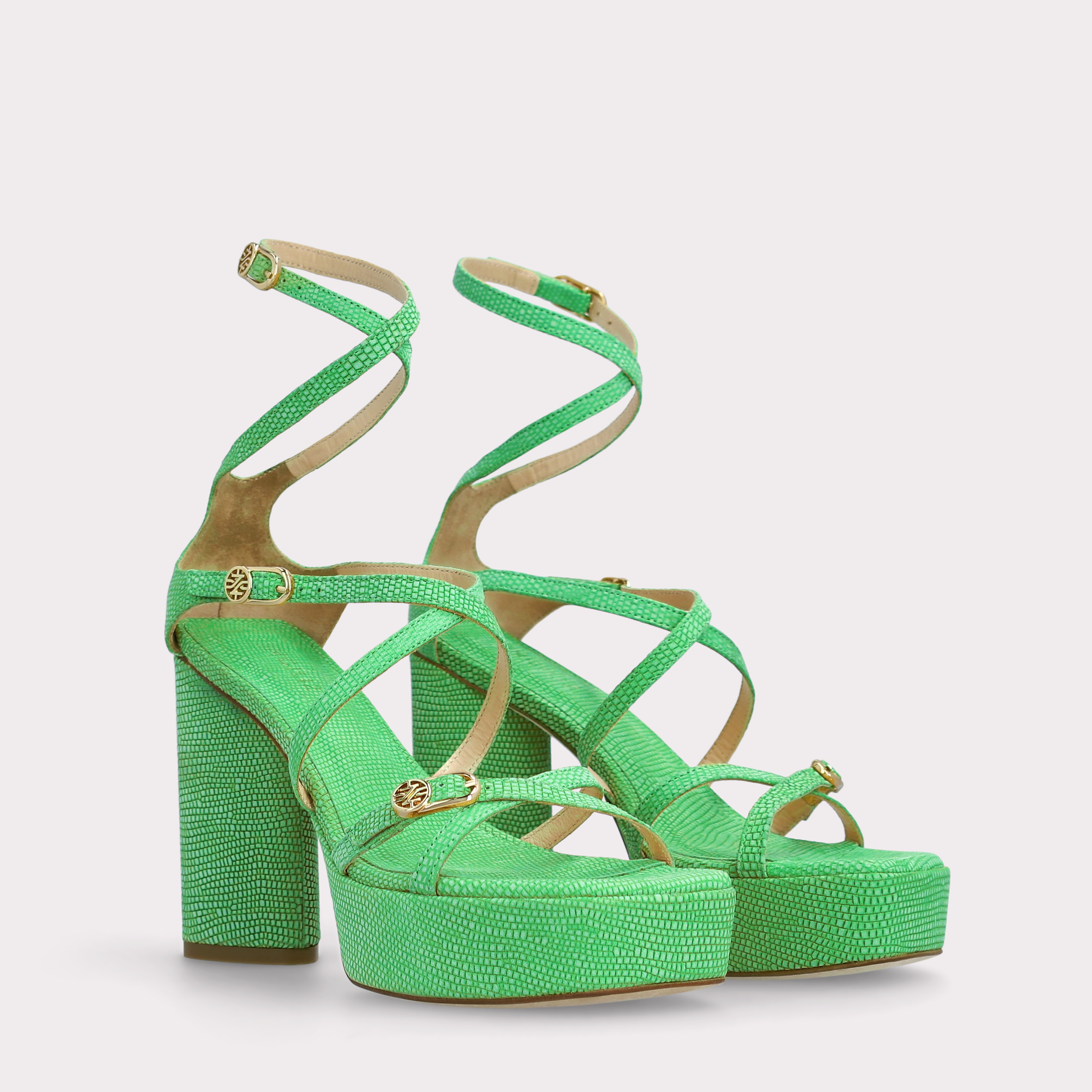 Platform Textured-Leather Sandals Emma Green