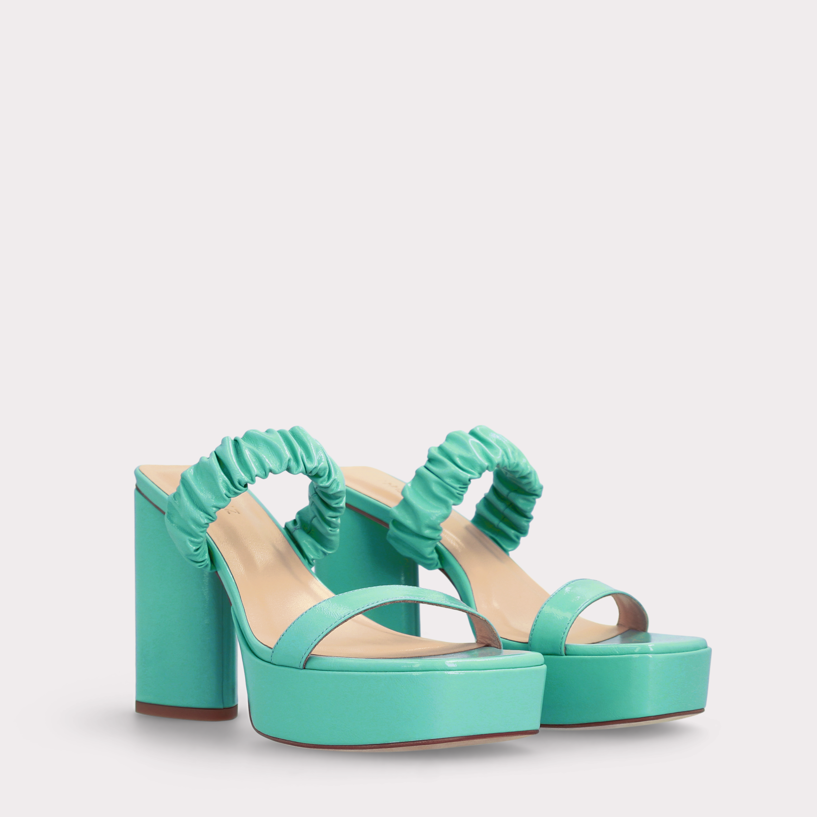PLATFORM LEATHER MULES RADA GREEN
