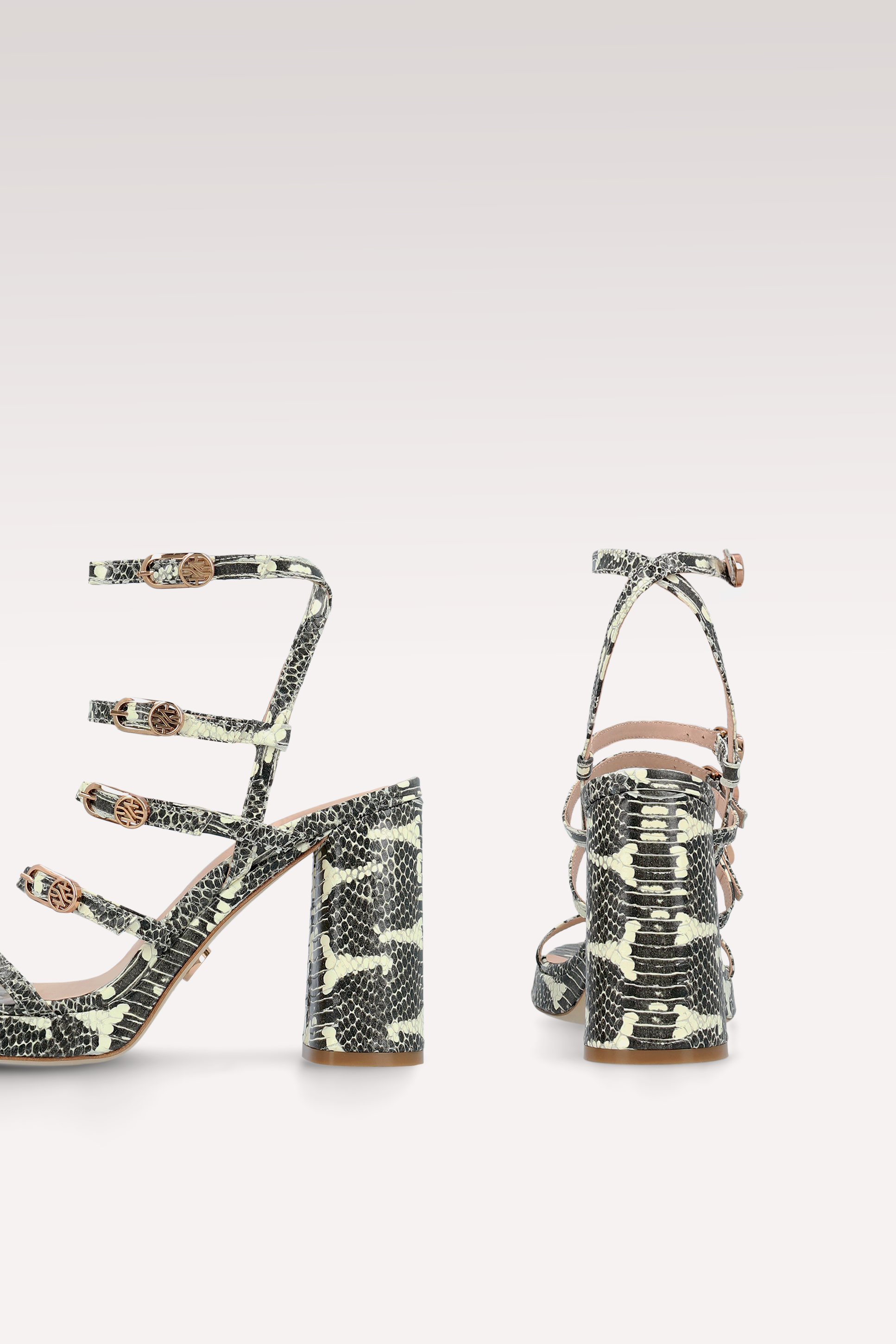 RITA BLACK AND WHITE PYTHON PRINTED LEATHER SANDALS