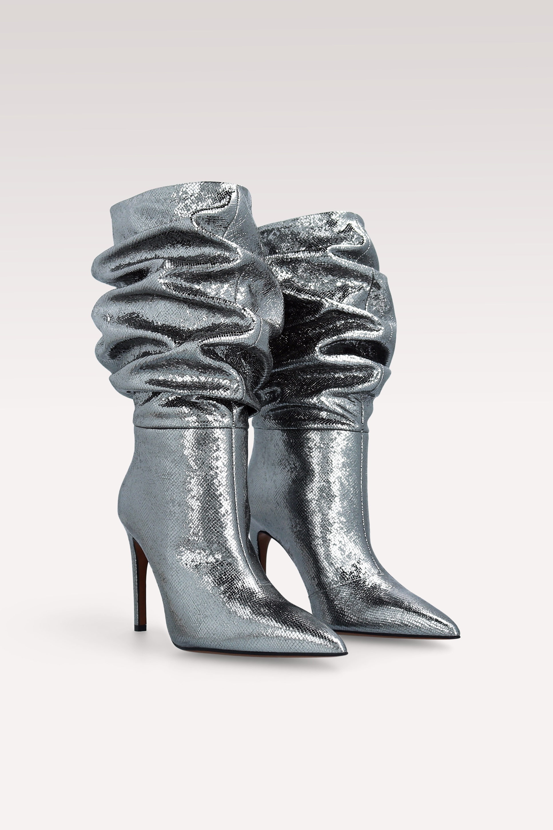 GRACE 03 SILVER CRASH VIPER MIRROR EMBOSSED LEATHER BOOTS