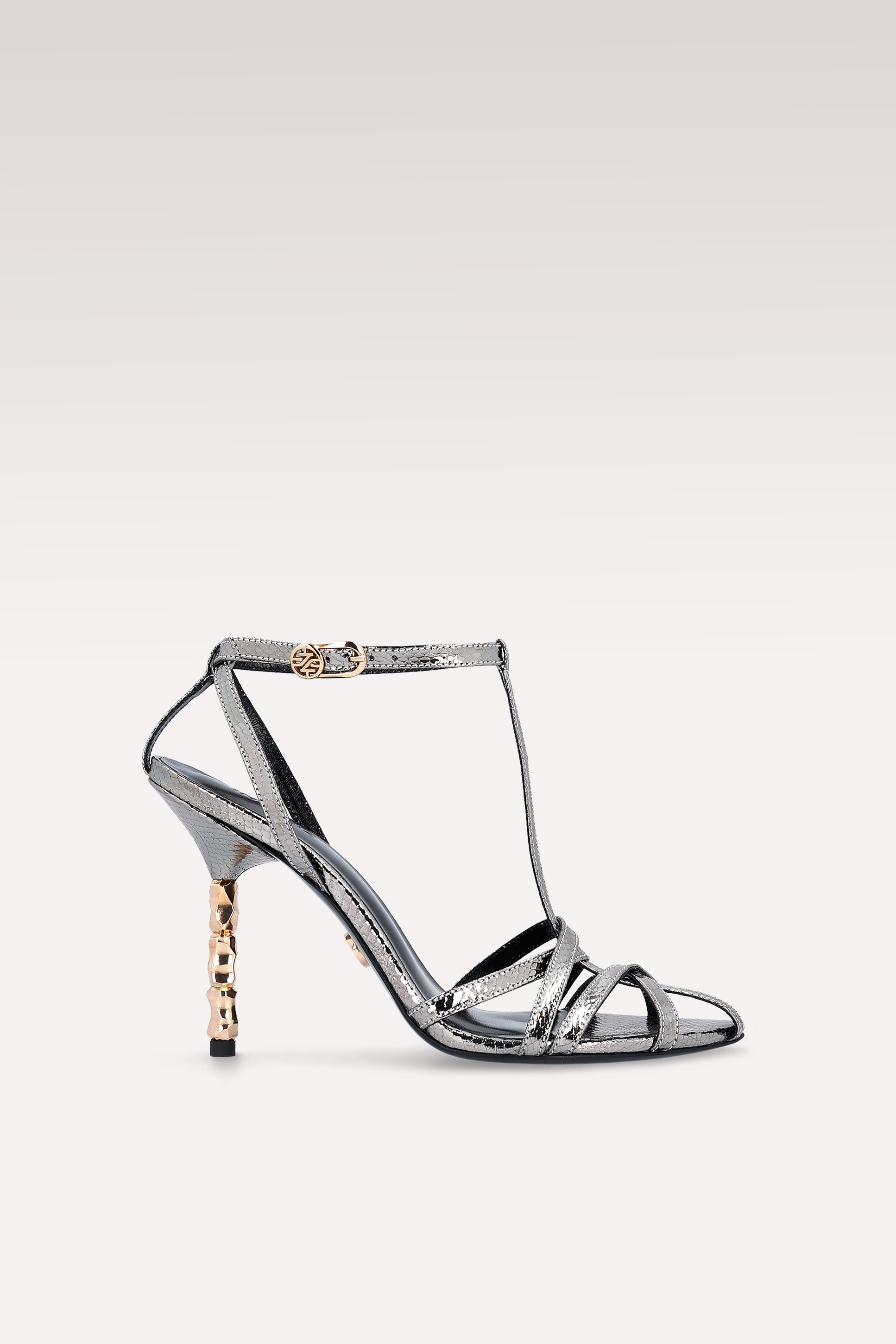 ADA 100 VIPER MIRROR DARK SILVER LEATHER SANDALS