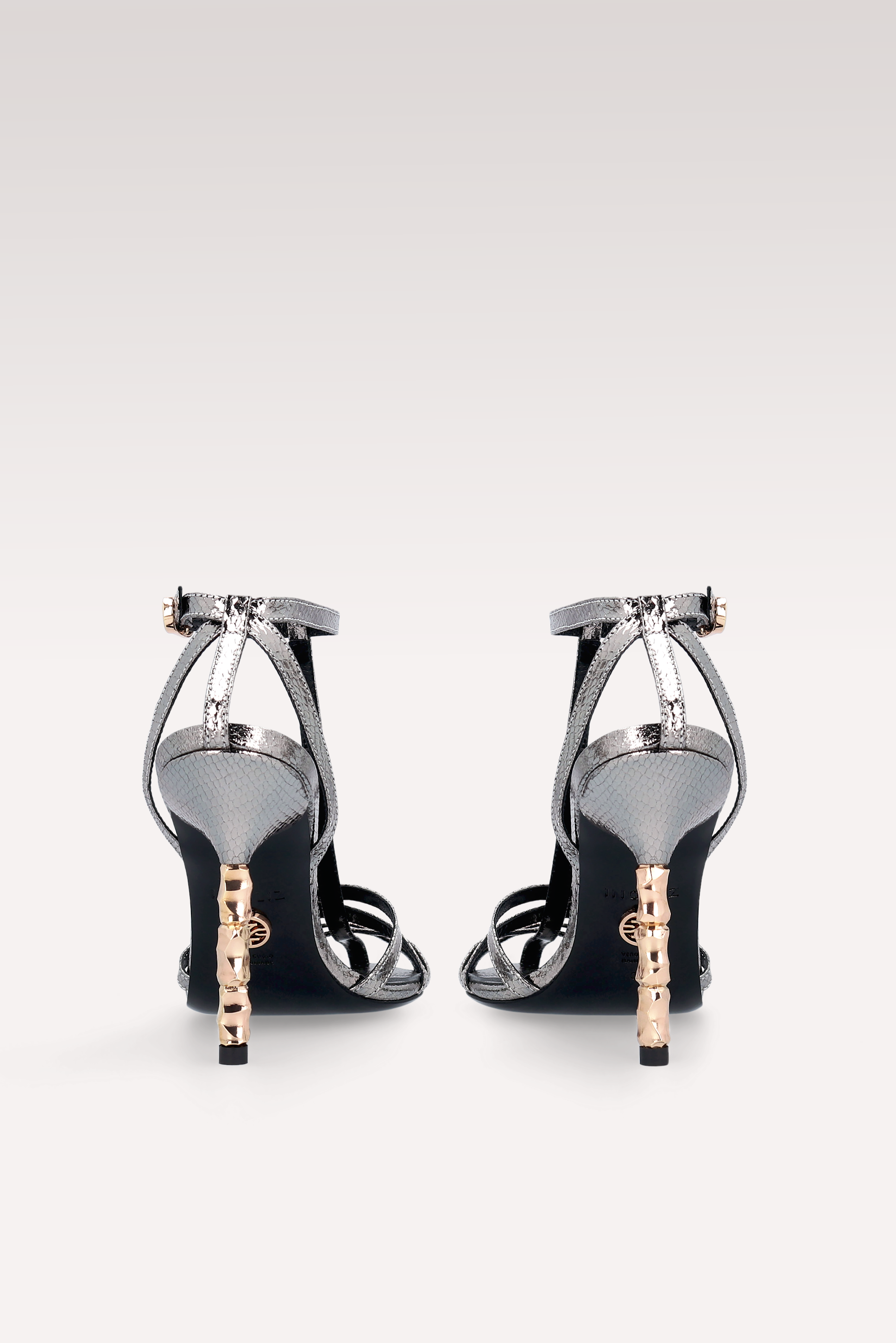ADA 100 VIPER MIRROR DARK SILVER LEATHER SANDALS