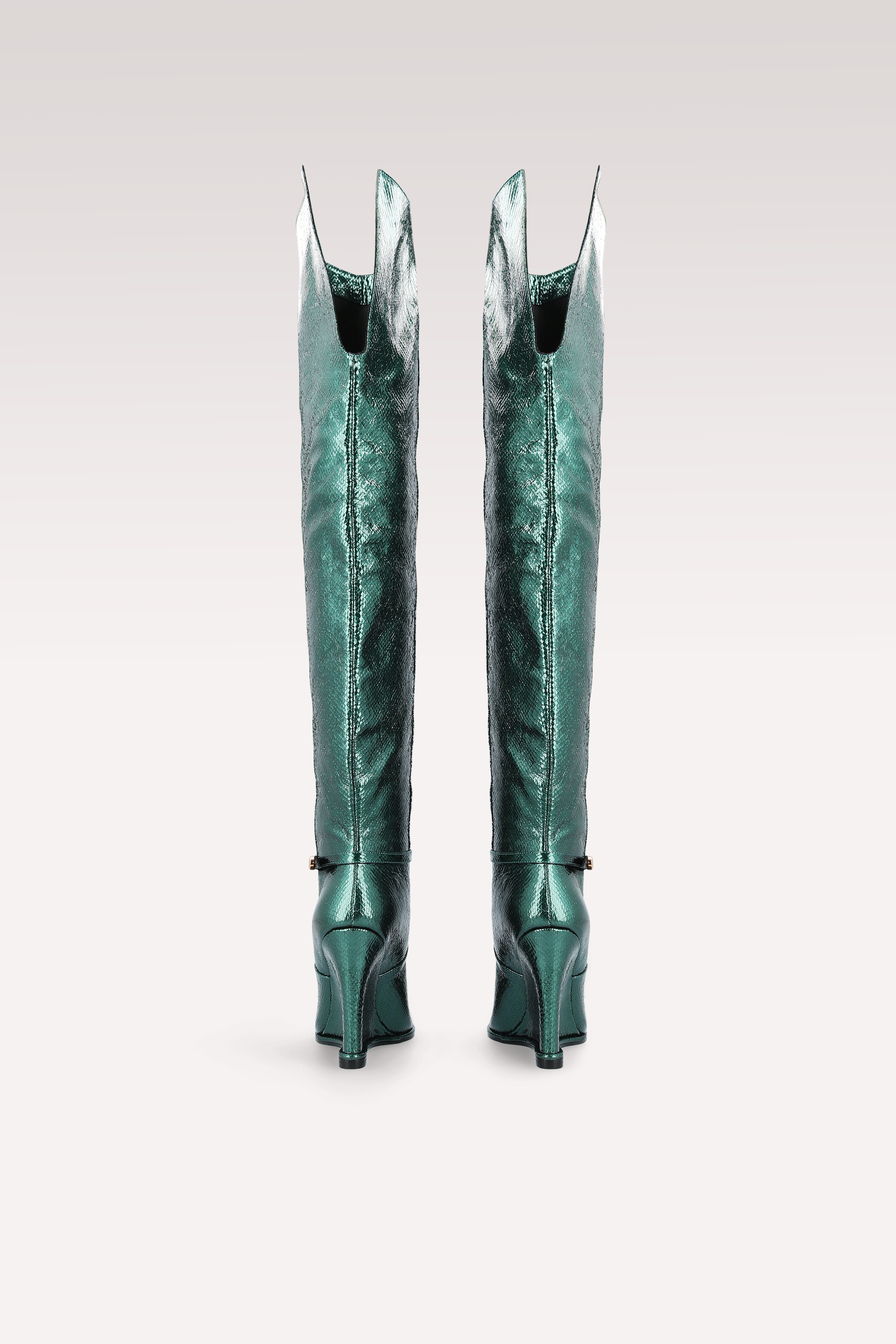 MONA LISA 02 MOS GREEN MINI VIPER EMBOSSED LEATHER BOOTS