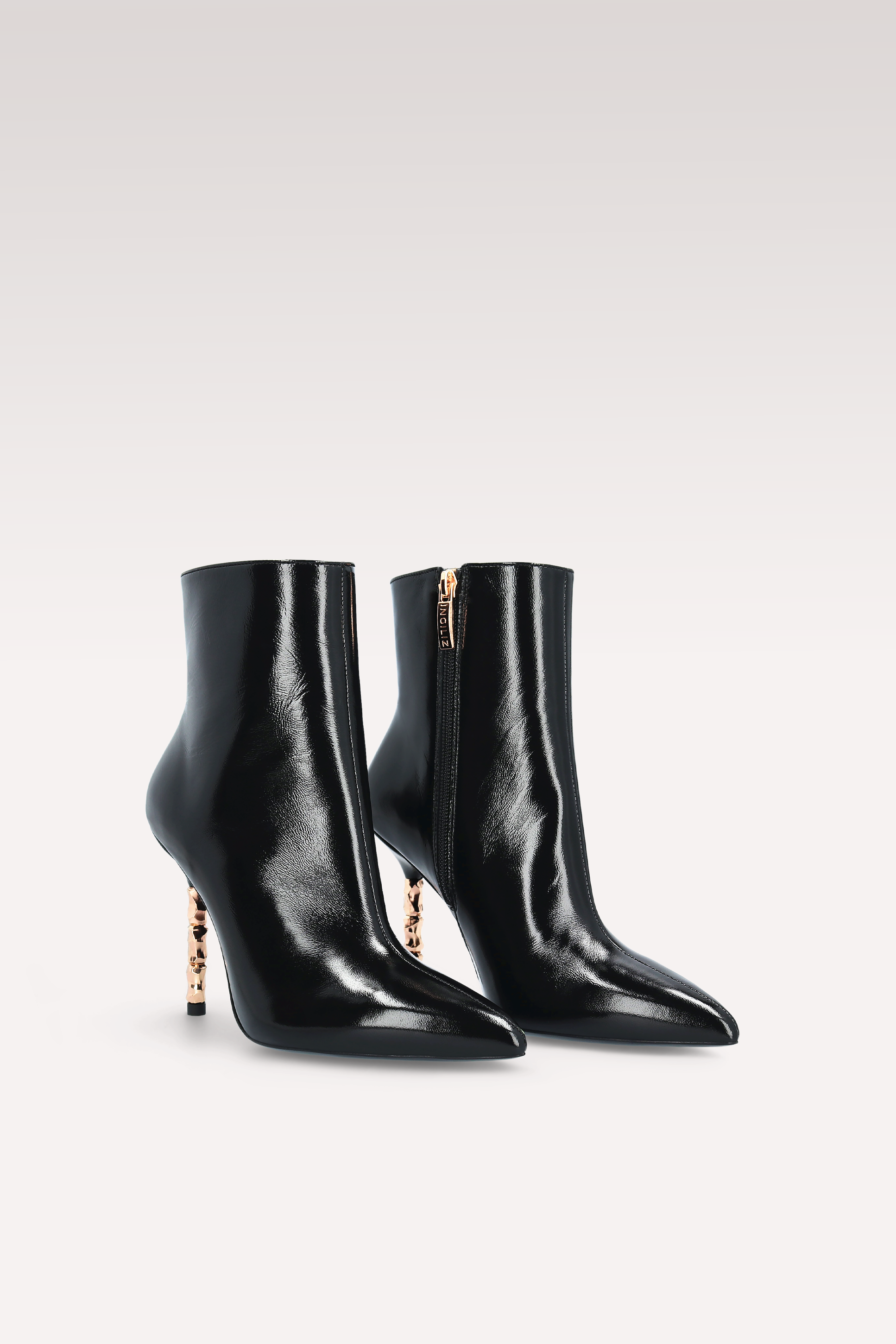 ASTRID ZIP 01 BLACK GLOSS LEATHER ANKLE BOOTS