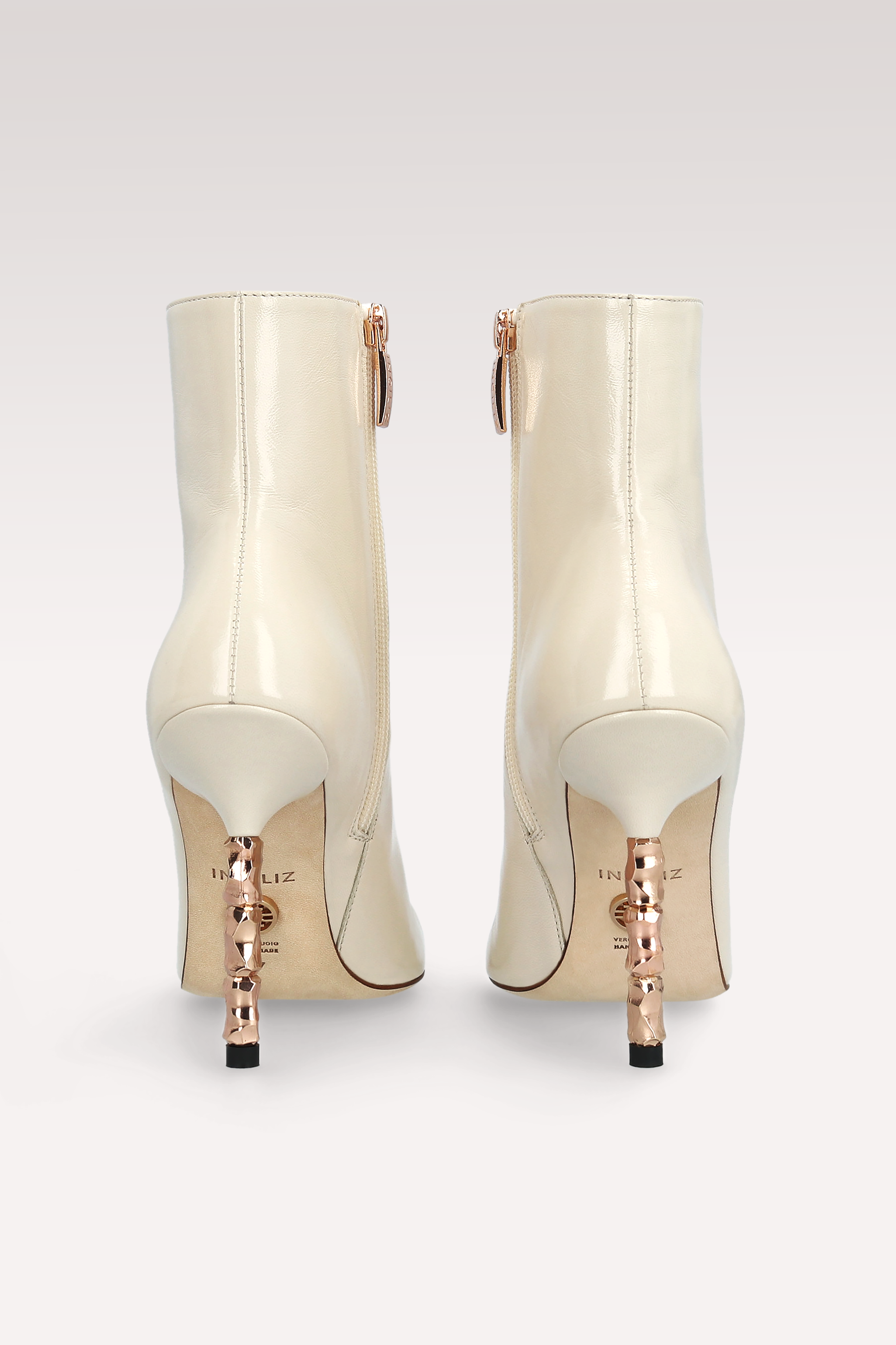 ASTRID ZIP 01 BEIGE GLOSS LEATHER ANKLE BOOTS