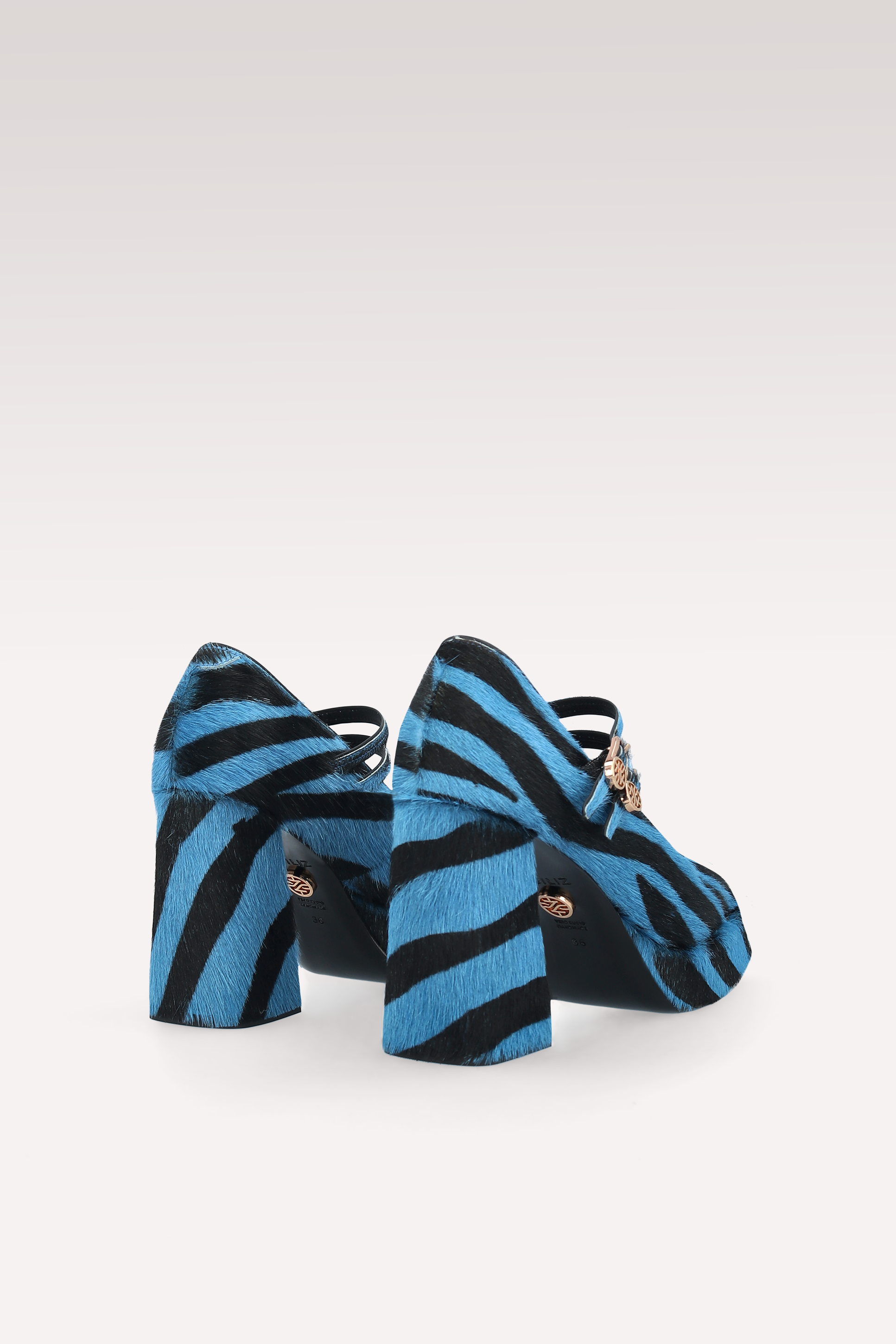 CINDY BEBE TWO 01 BLUE ZEBRA PRINT CALF HAIR PUMPS