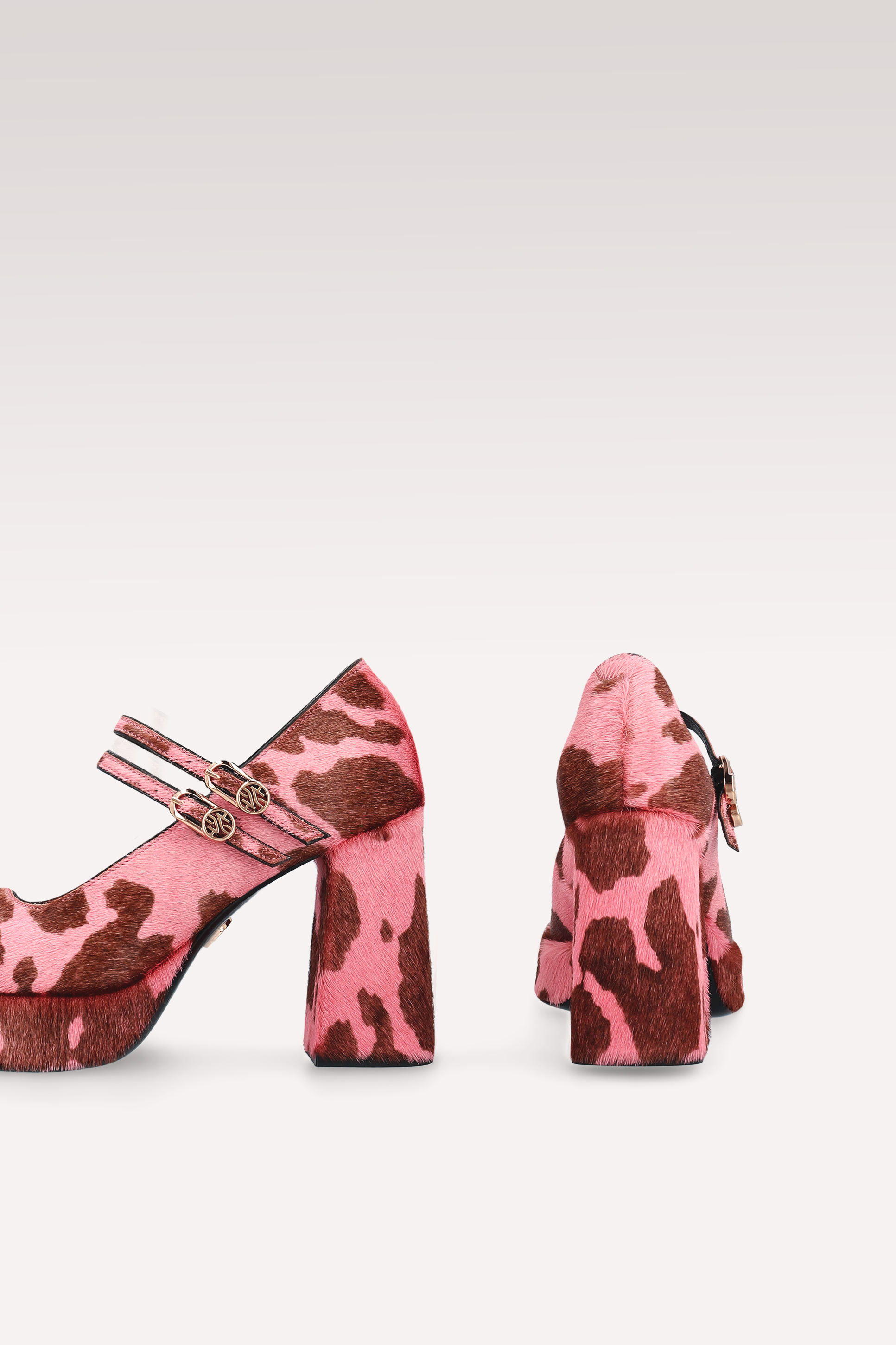 CINDY BEBE 01 PINK COW PRINT CALF HAIR PLATFORM PUMPS