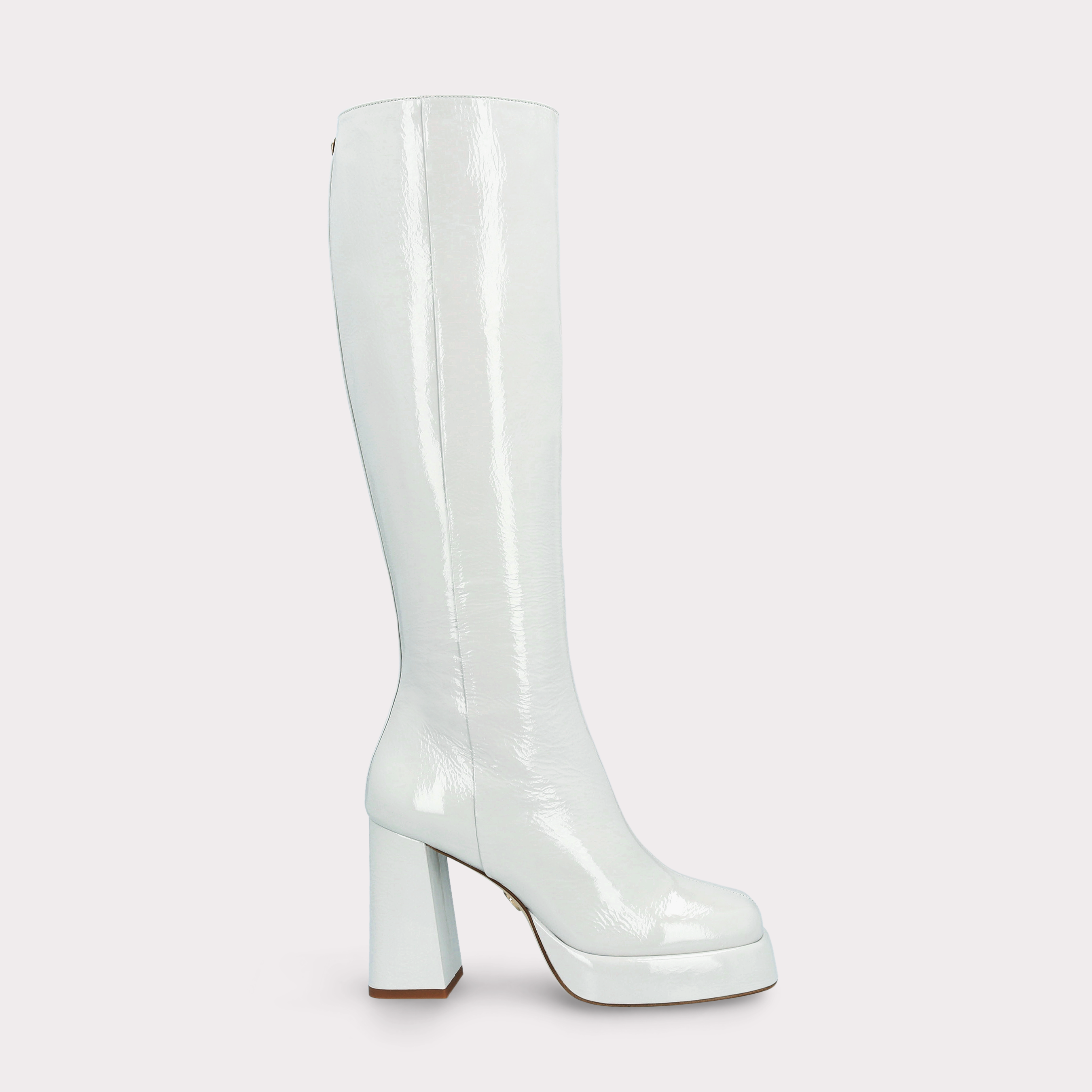 CINDY 01 STORM GRAY CRUSHED PATENT LEATHER PLATFORM BOOTS