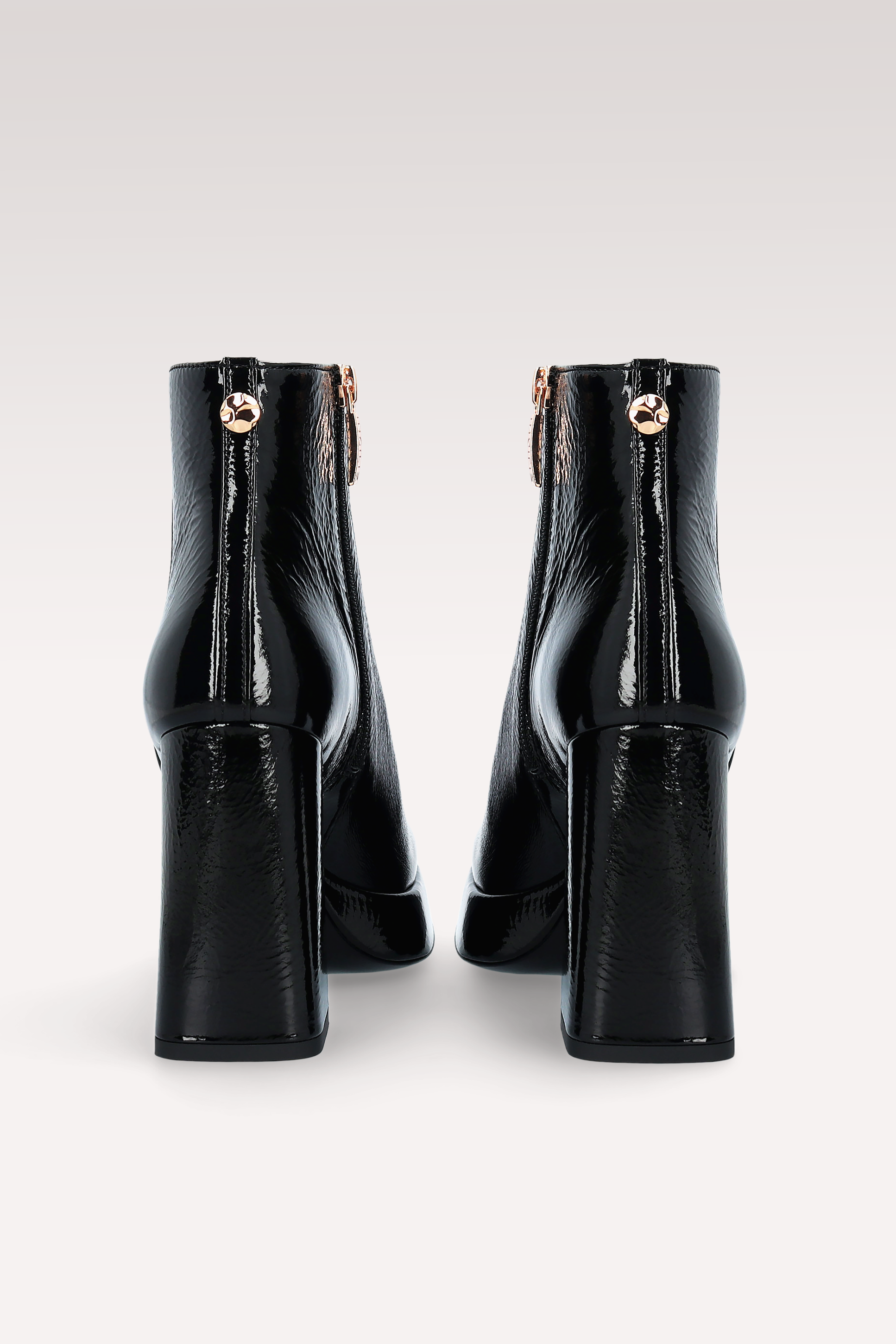 CINDY ZIP 02 BLACK CRUSHED PATENT LEATHER PLATFORM ANKLE BOOTS