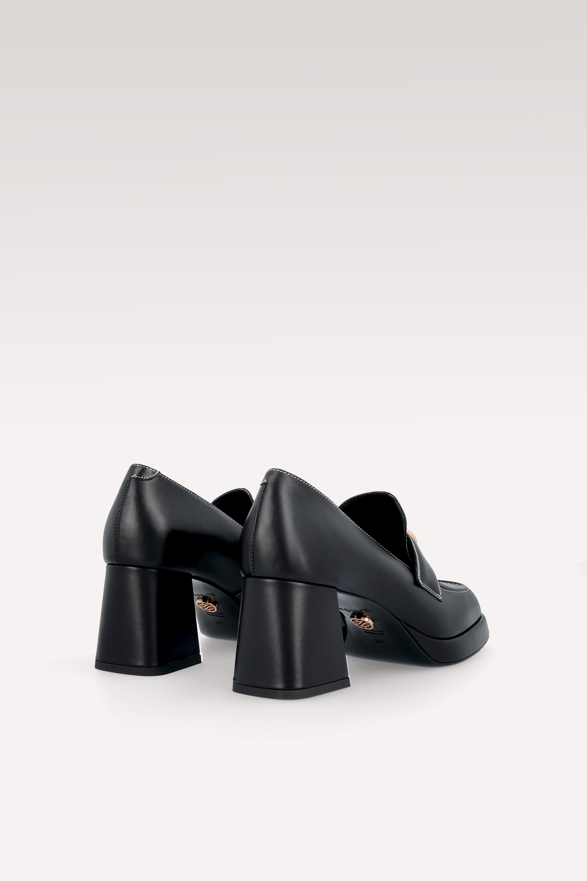 CONNIE MOK 02 BLACK STITCH LEATHER PLATFORM PUMPS