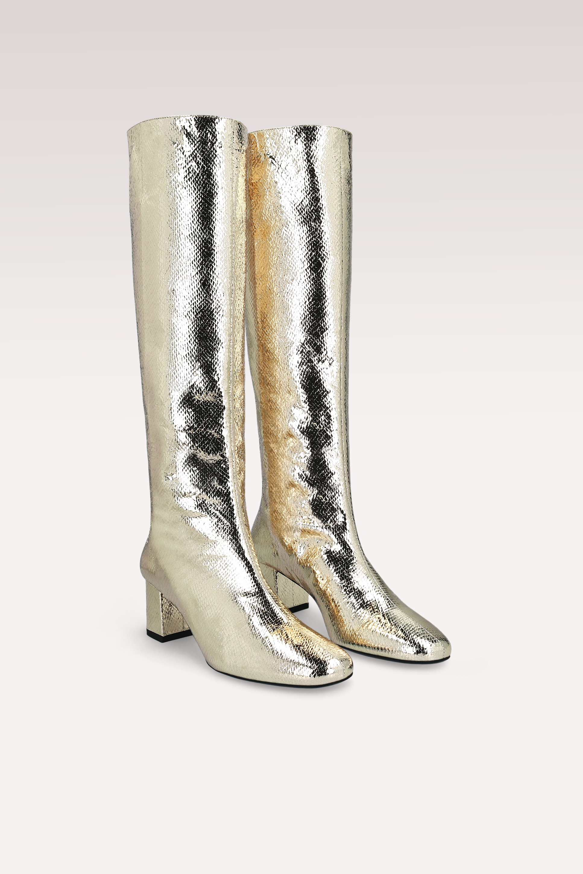 DEBBY TUBO 01 PLATINUM MINI VIPER MIRROR EMBOSSED LEATHER BOOTS