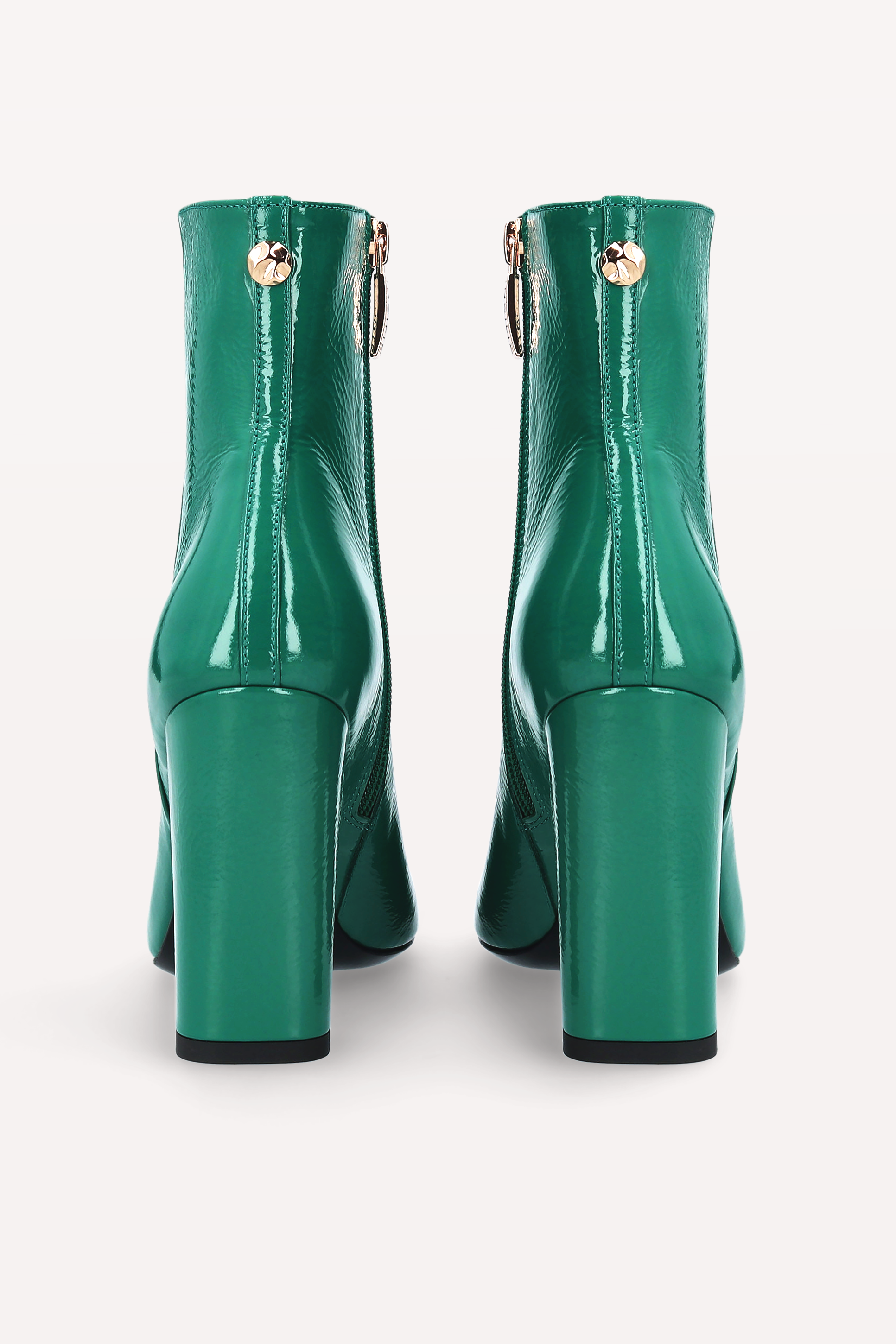 DELMA ZIP 02 GREEN CRUSHED PATENT LEATHER ANKLE BOOTS