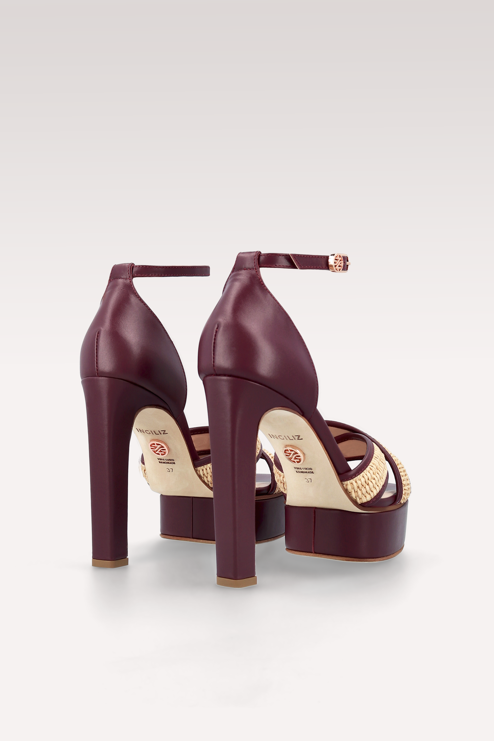 SANDALI CON PLATFORM PATTY IN RAFIA E PELLE BORDEAUX