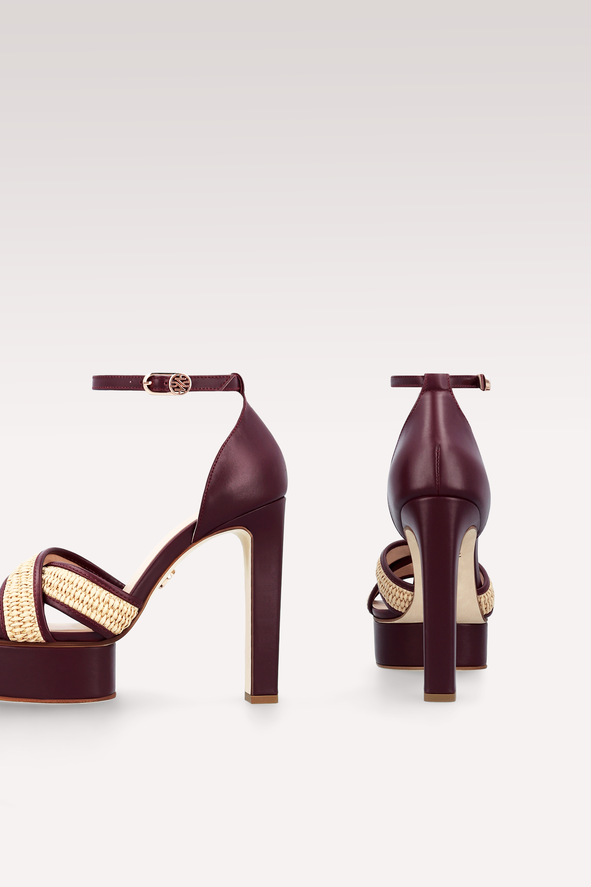 SANDALI CON PLATFORM PATTY IN RAFIA E PELLE BORDEAUX