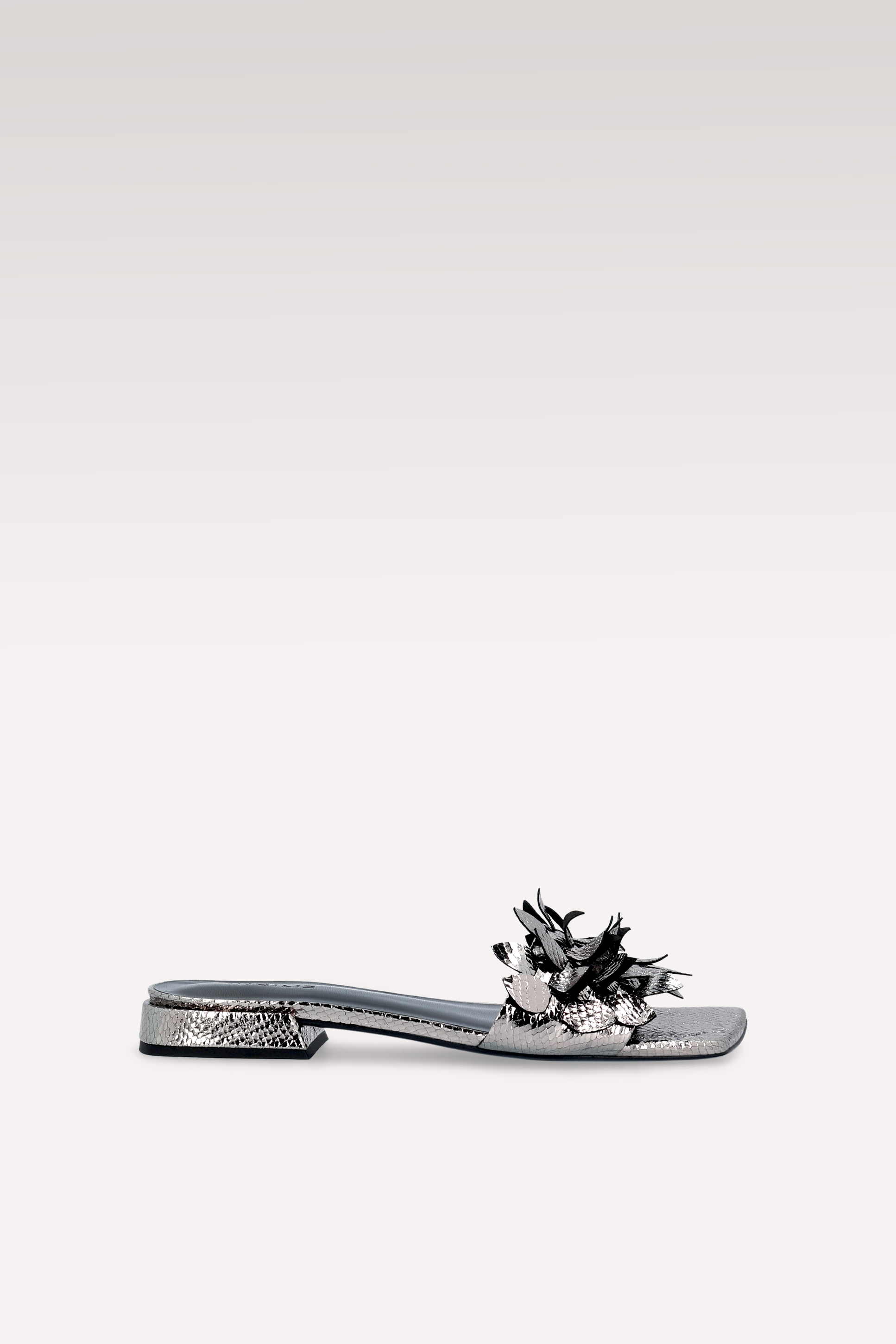 POLLY 01 MINI VIPER MIRROR DARK SILVER LEATHER MULES