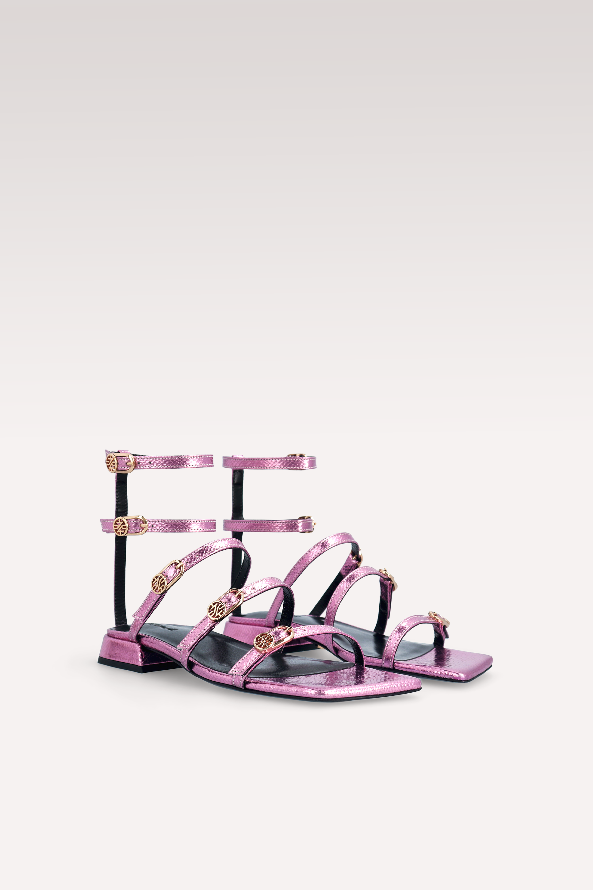 POLLY 02 MINI VIPER MIRROR ROSE LEATHER SANDALS