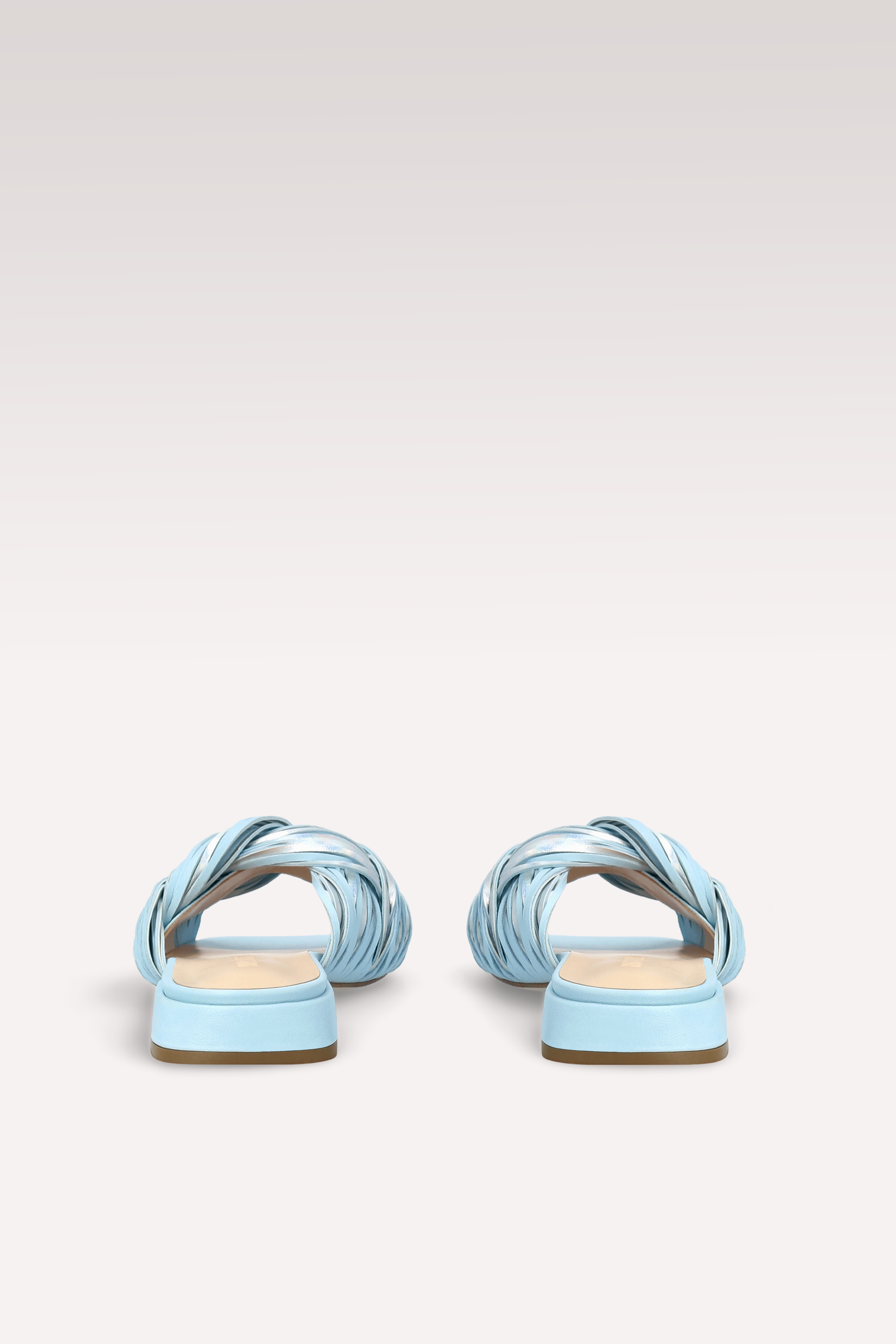 LEXI SKY BLUE NAPPA AND SILVER METALLIC LEATHER MULES