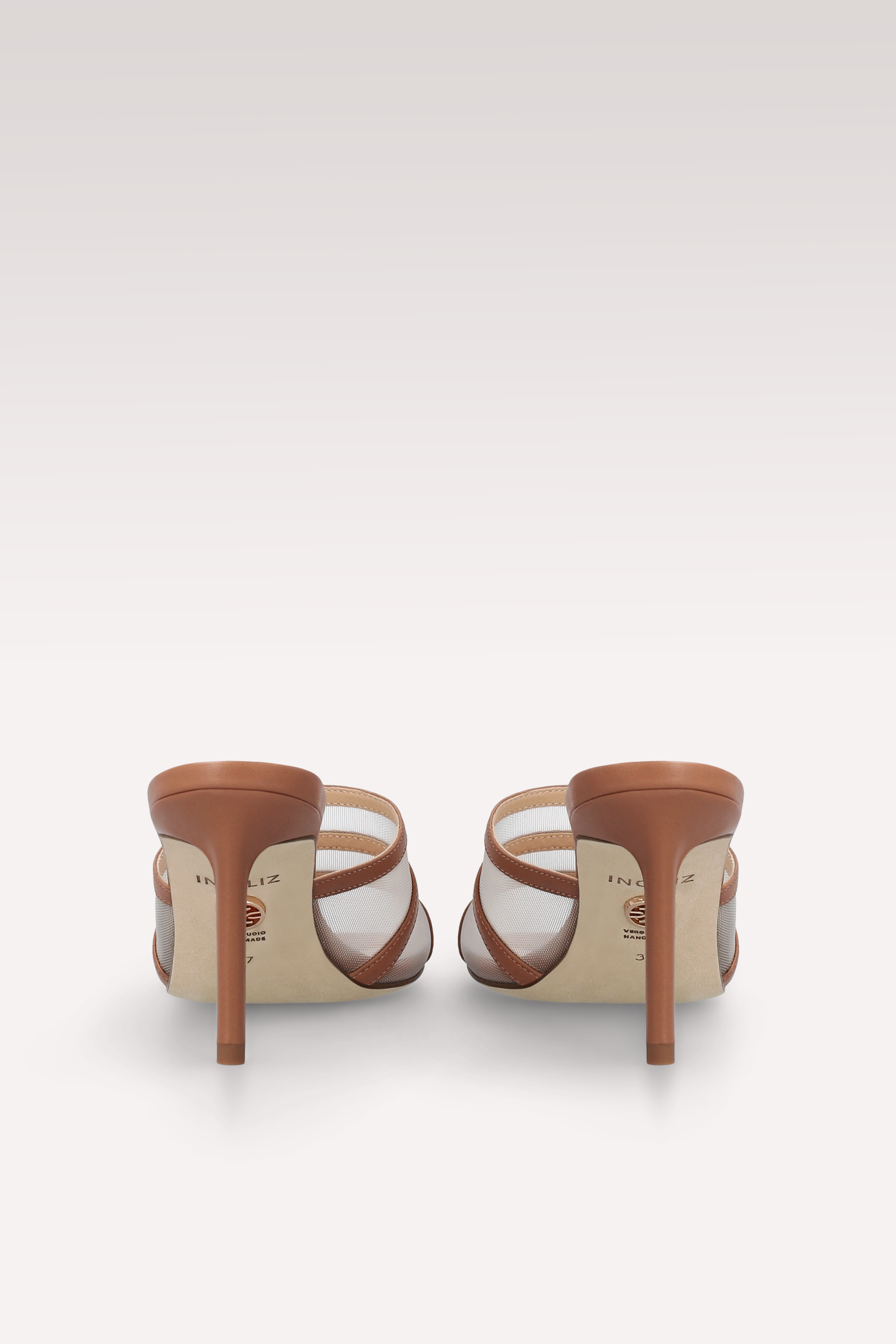 ADELINE BROWN LEATHER AND MESH MULES