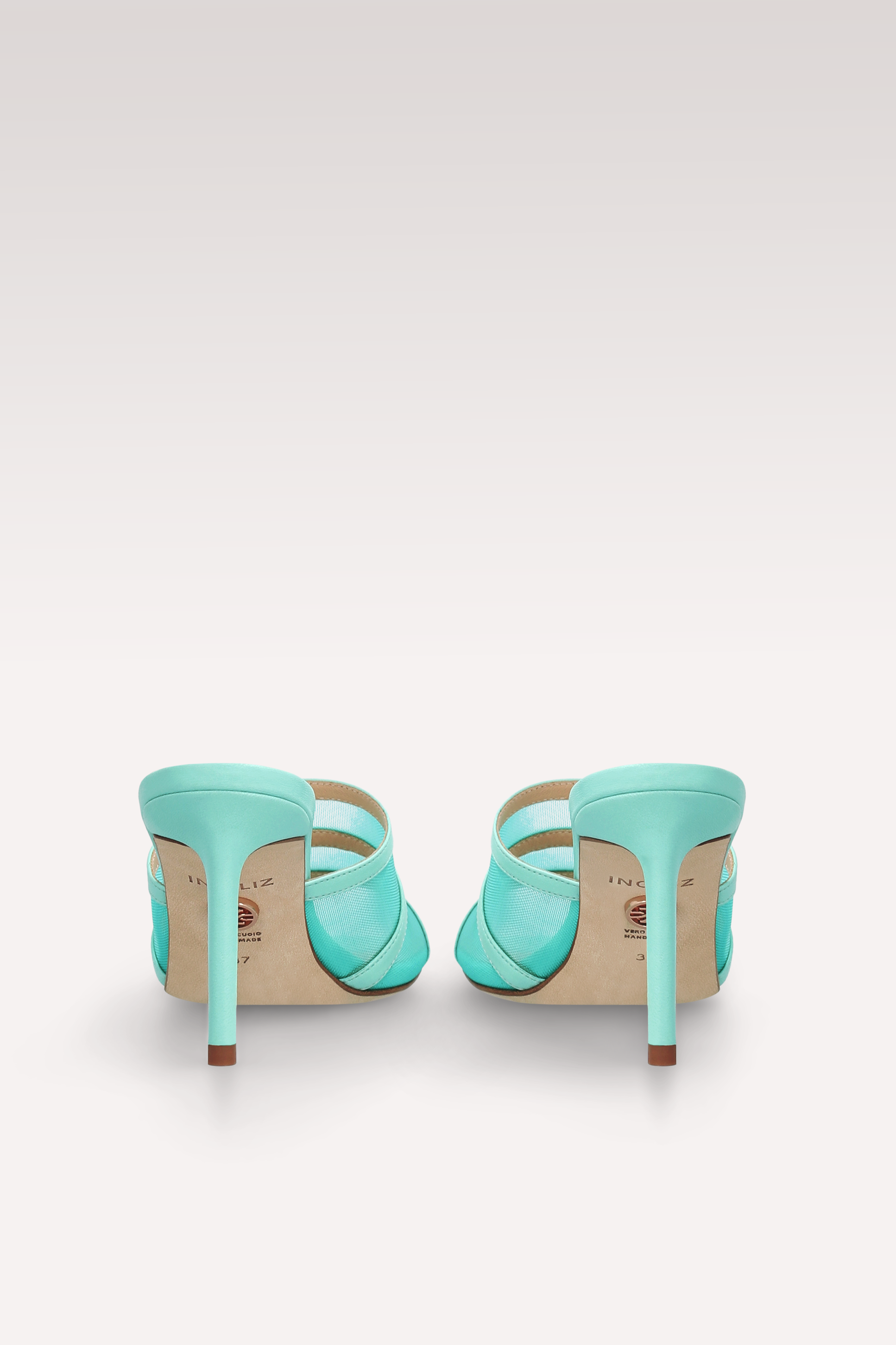 ADELINE GREEN LEATHER AND MESH MULES