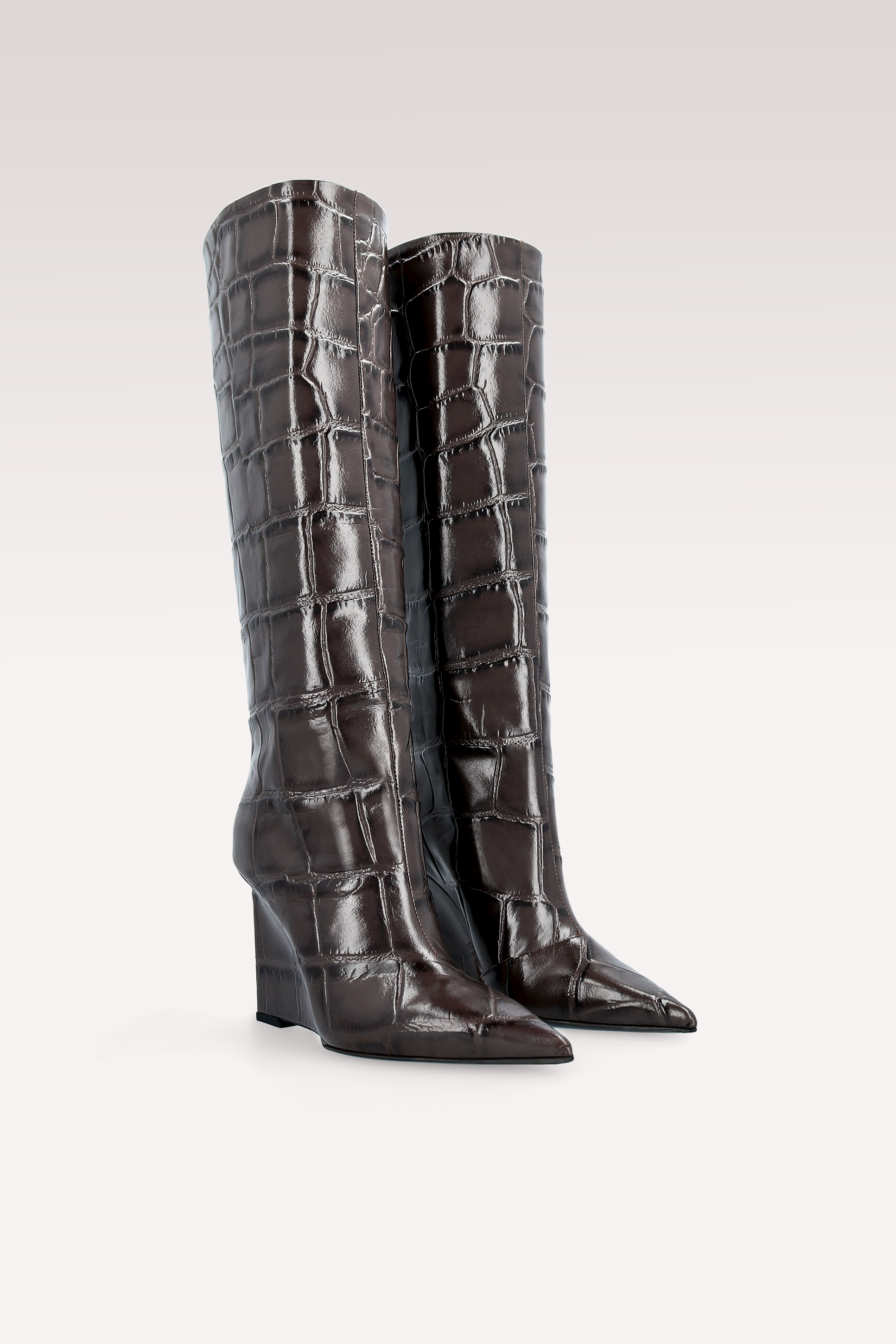 ZEUDI 02 BROWN COCCO EMBOSSED LEATHER BOOTS AND DALIA SHOULDER BAG