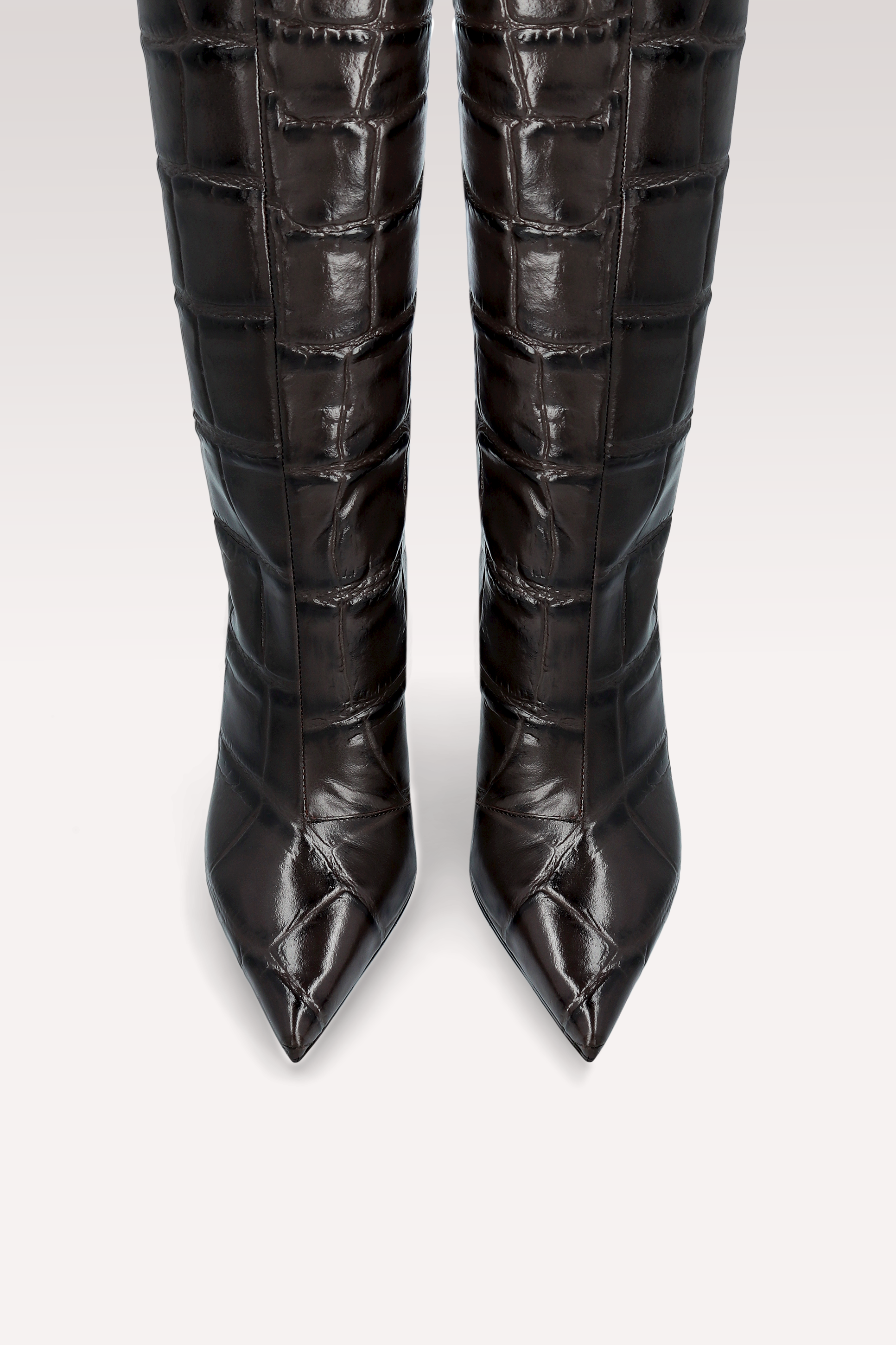 ZEUDI 02 BROWN COCCO EMBOSSED LEATHER BOOTS