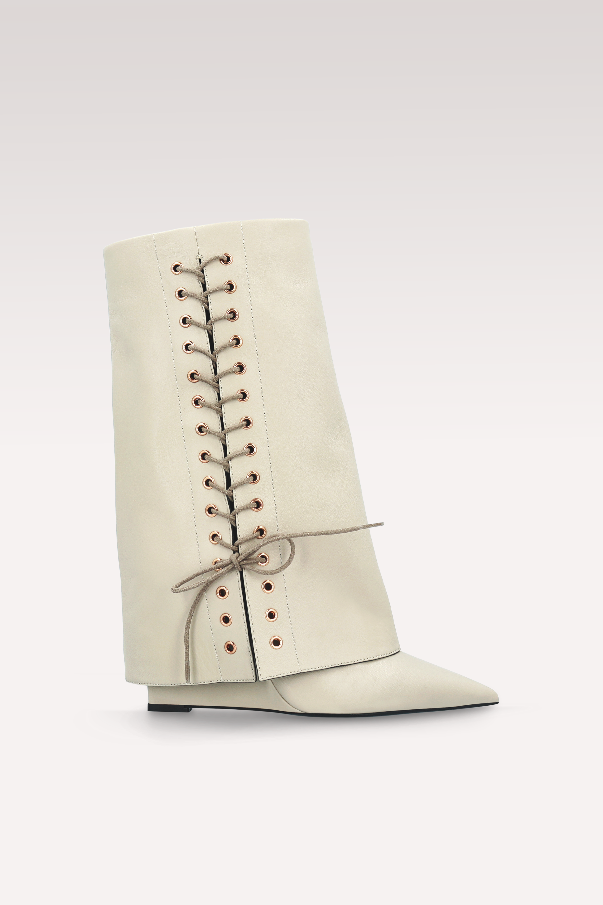 ZEUDI 03 BEIGE SMOOTH LEATHER EDGE HEEL BOOTS