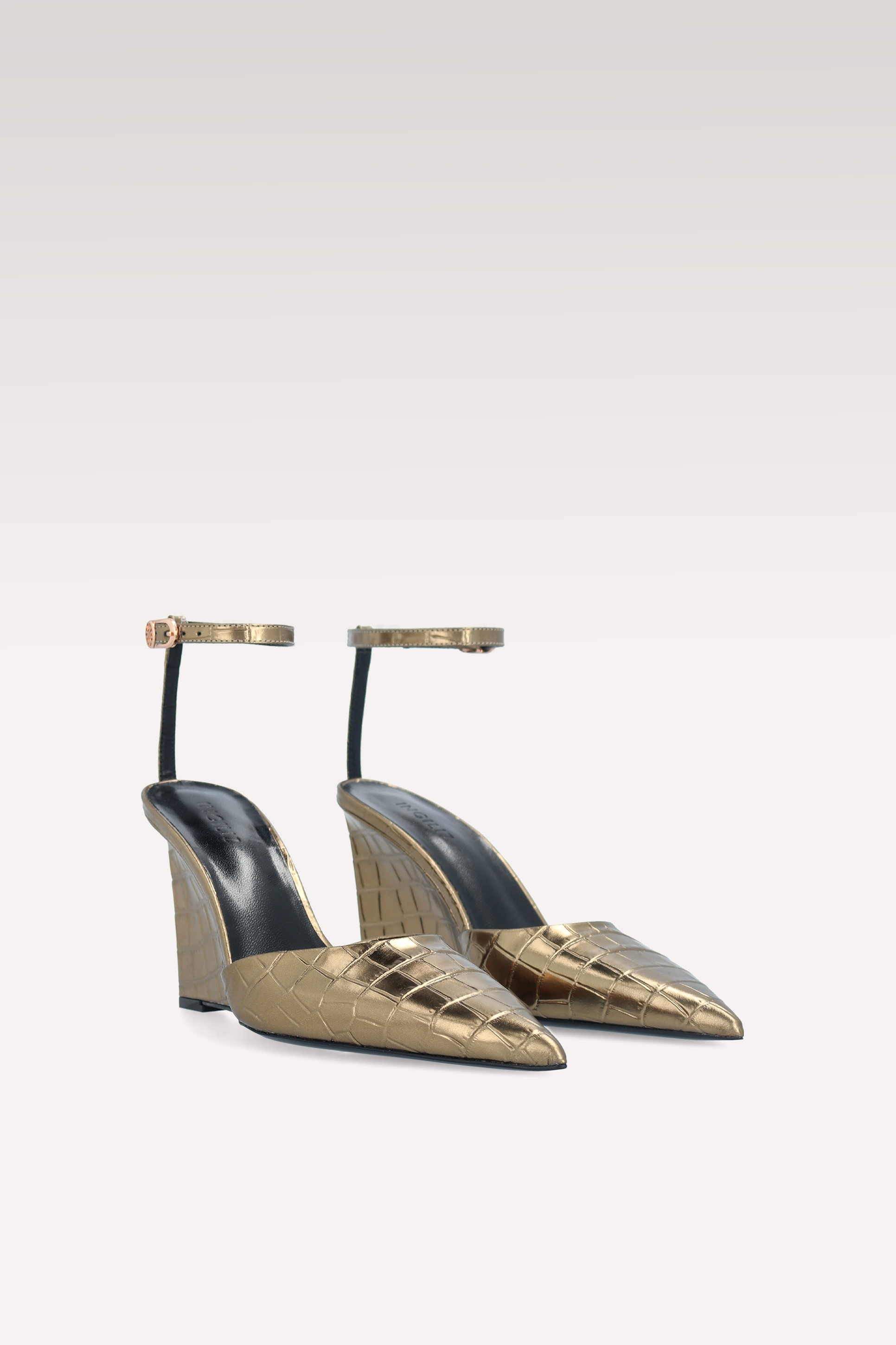MONA BRONZE CROCO EMBOSSED LEATHER SANDALS