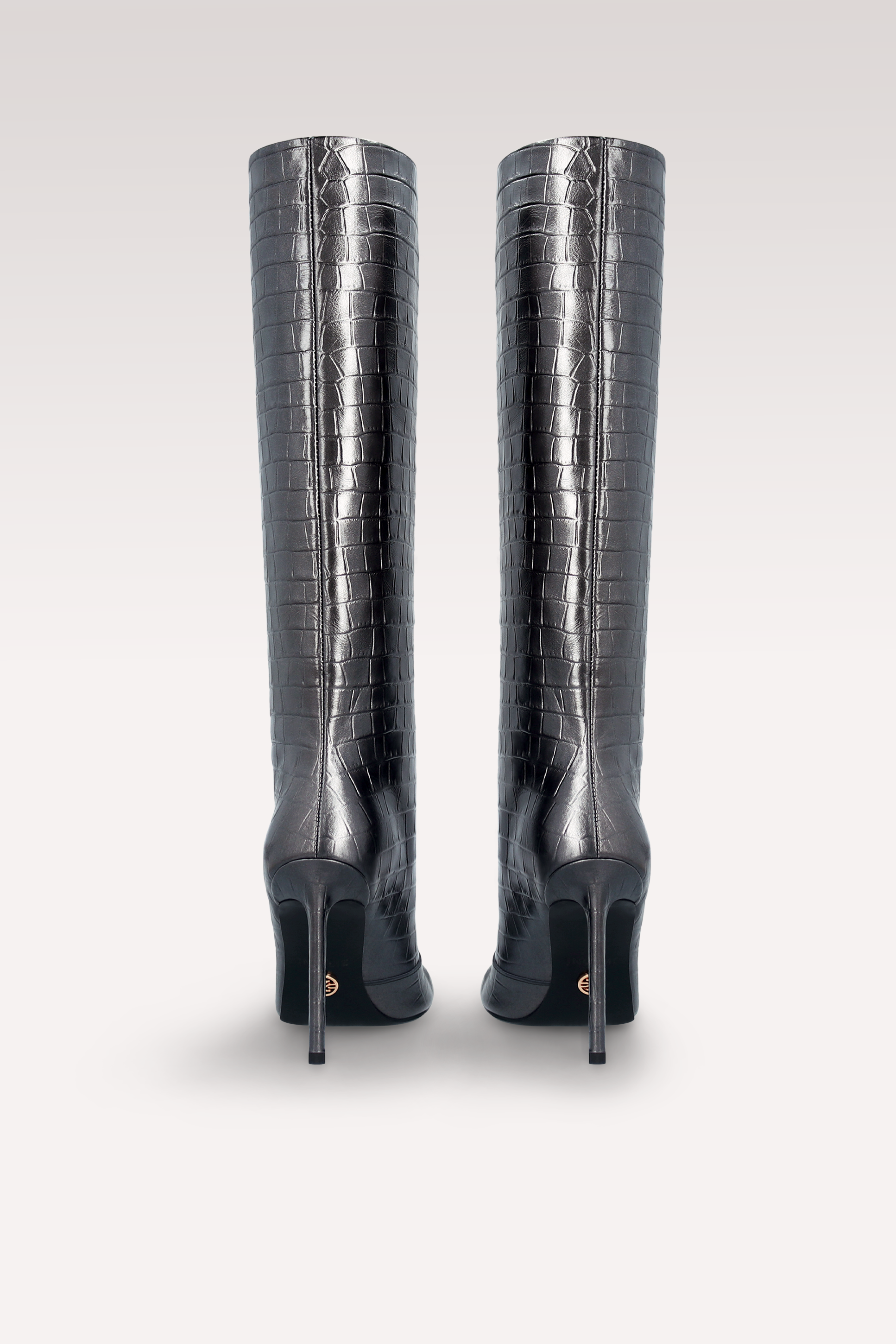 GINEVRA 02 GUNMETAL COLOR CROCO EMBOSSED LEATHER BOOTS
