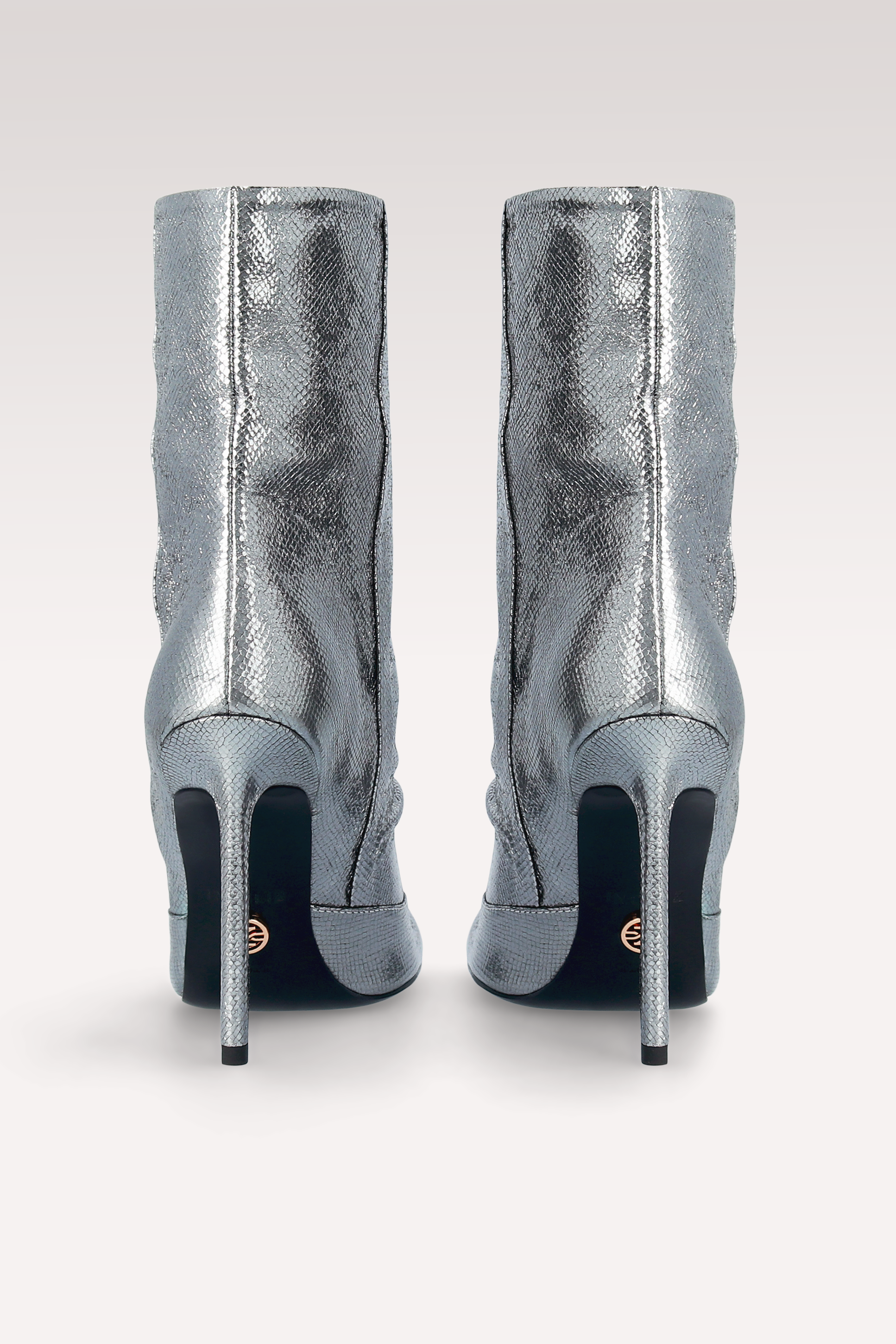 GINEVRA 03 DARK SILVER CRASH VIPER MIRROR EMBOSSED LEATHER ANKLE BOOTS