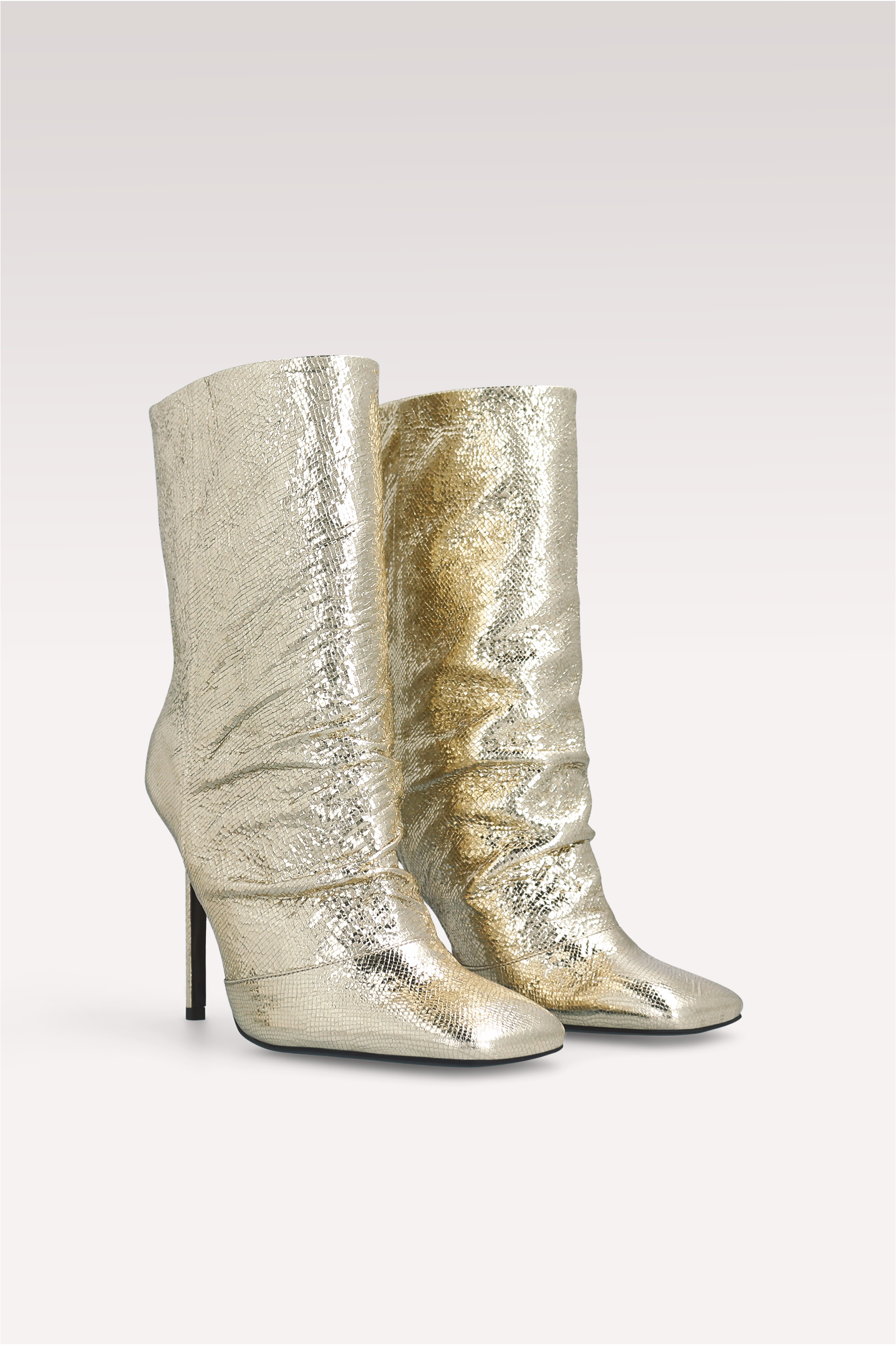 GINEVRA 03 LIGH GOLD CRASH VIPER MIRROR EMBOSSED LEATHER ANKLE BOOTS