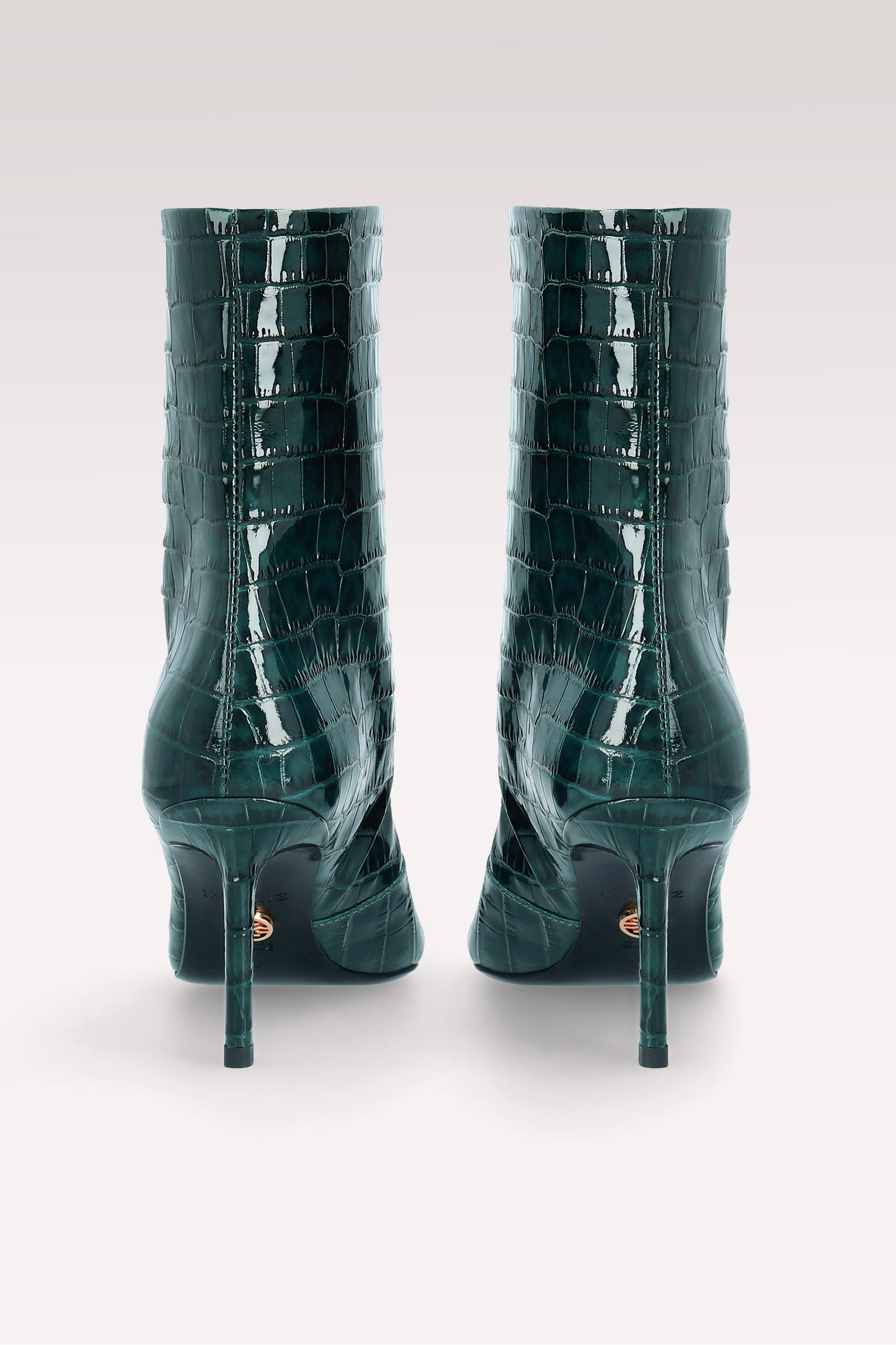 MIA 01 GREEN PATENT CROCO EMBOSSED LEATHER ANKLE BOOTS
