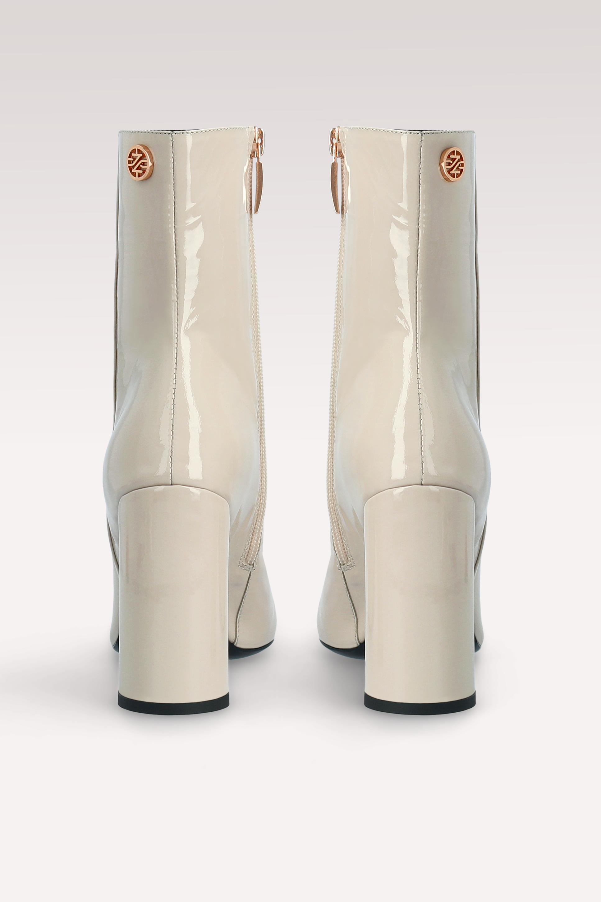 DAFNE 02 BEIGE PATENT LEATHER ANKLE BOOTS