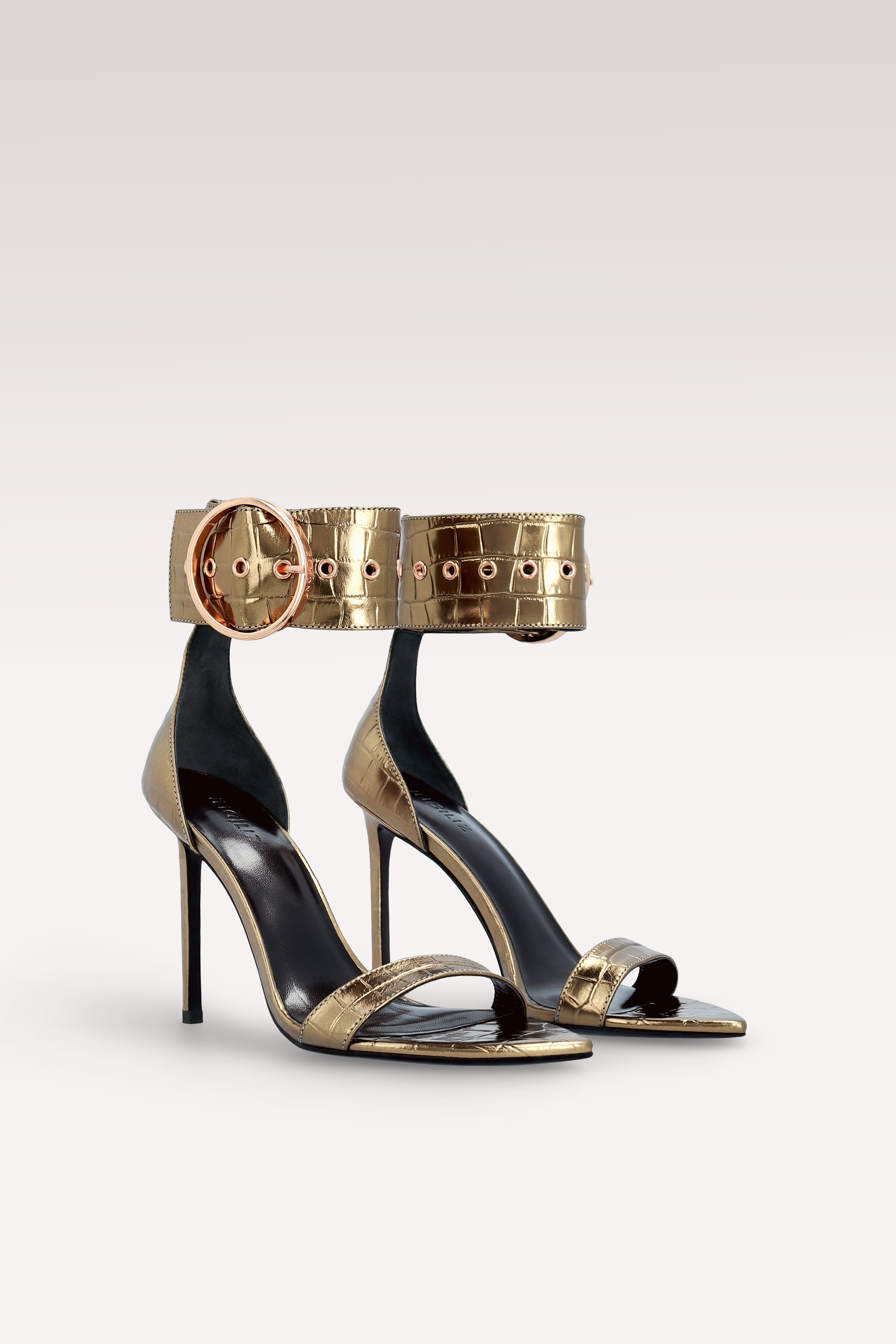 ADELE 01 BRONZE CROCO EMBOSSED LEATHER SANDALS