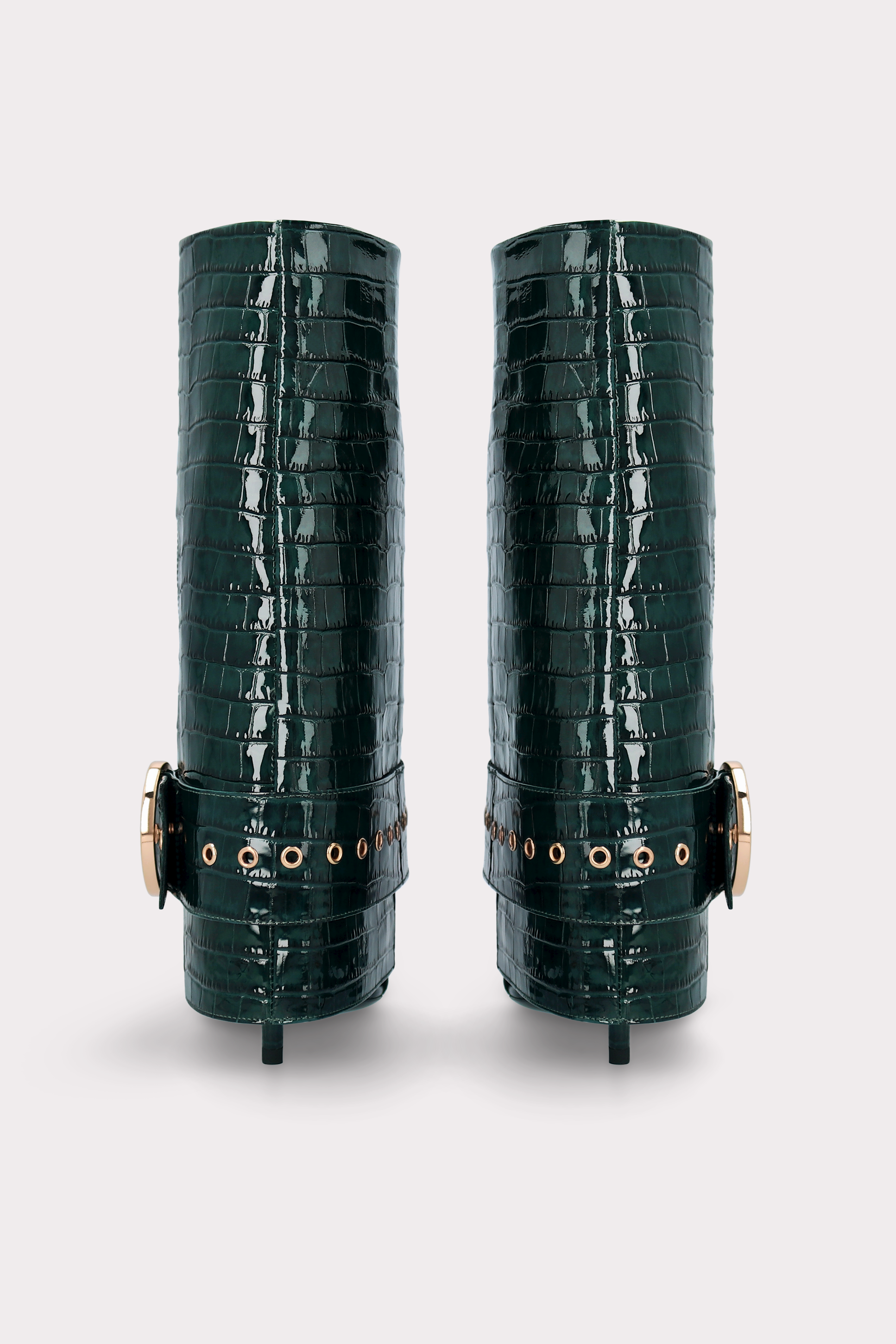 ADELE 02 GREEN PATENT CROCO EMBOSSED LEATHER SANDALS