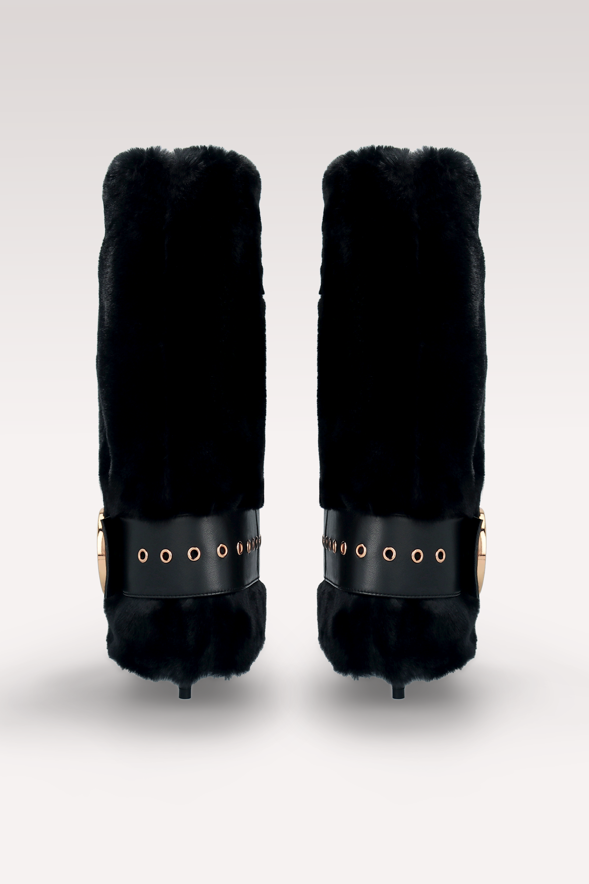 ADELE 03 BLACK FUR AND BLACK SMOOTH LEATHER SANDALS