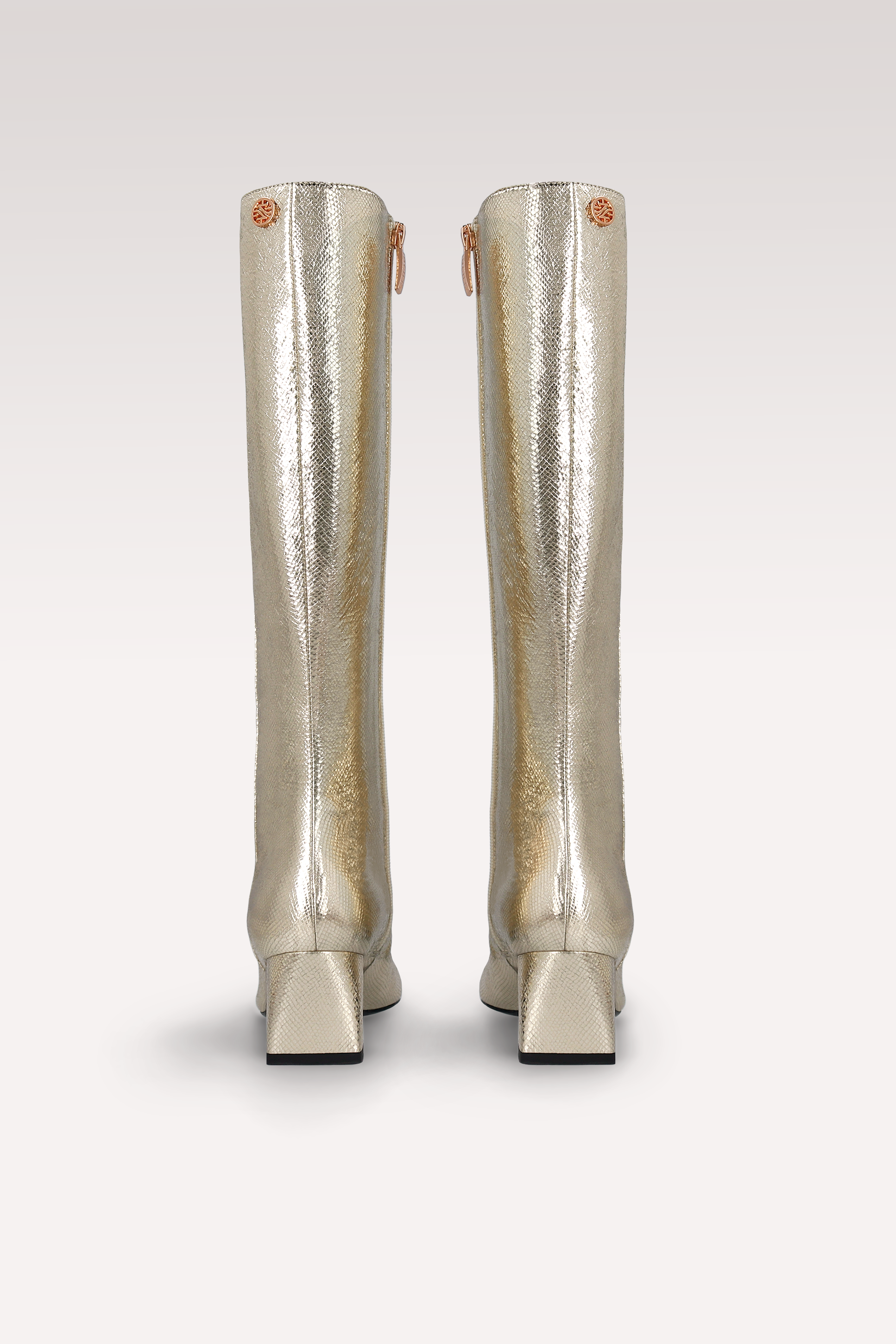 GENNY 03 LIGH GOLD CRASH VIPER MIRROR EMBOSSED LEATHER BOOTS