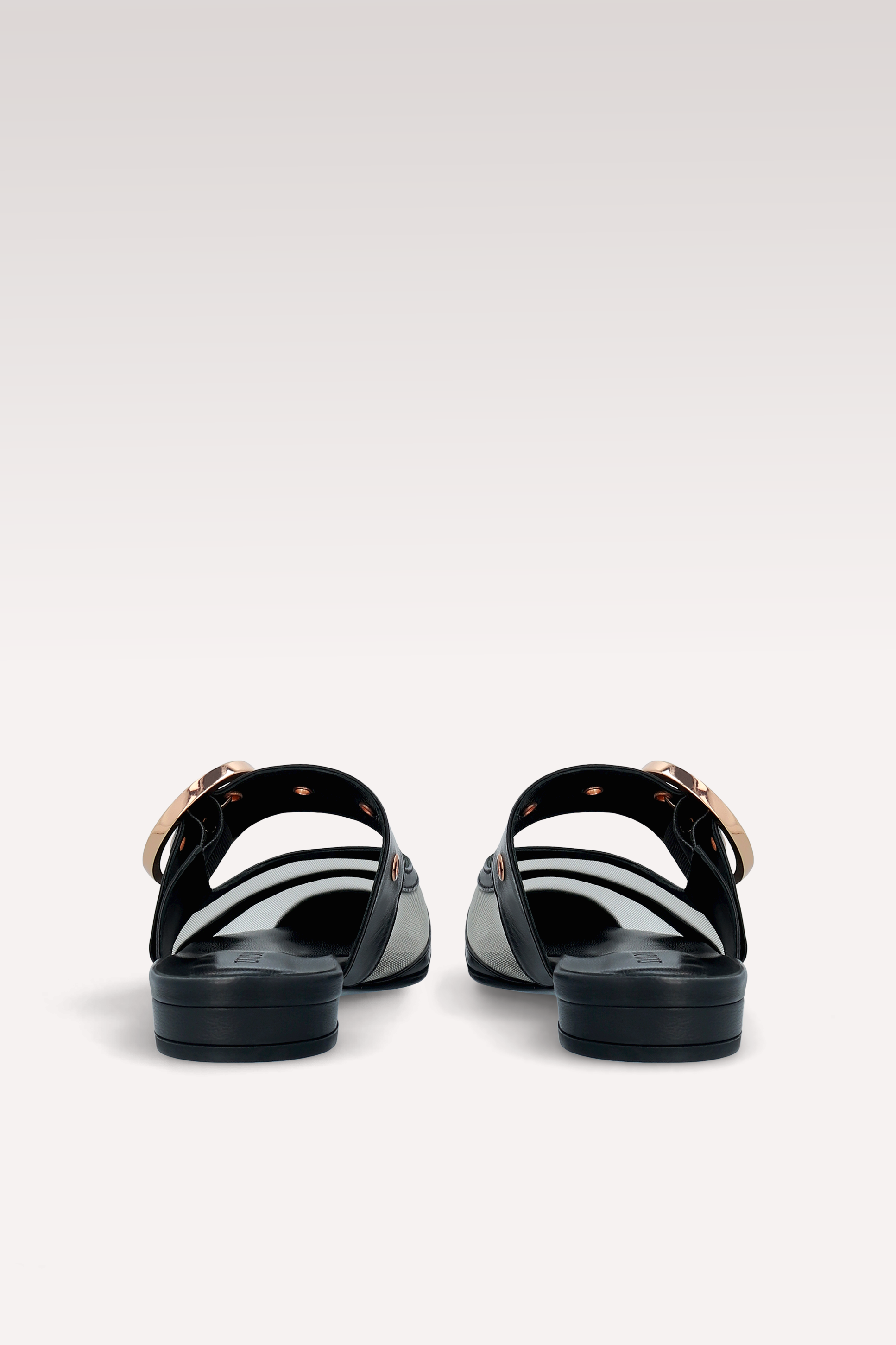 AMELIA BLACK LEATHER AND MESH MULES