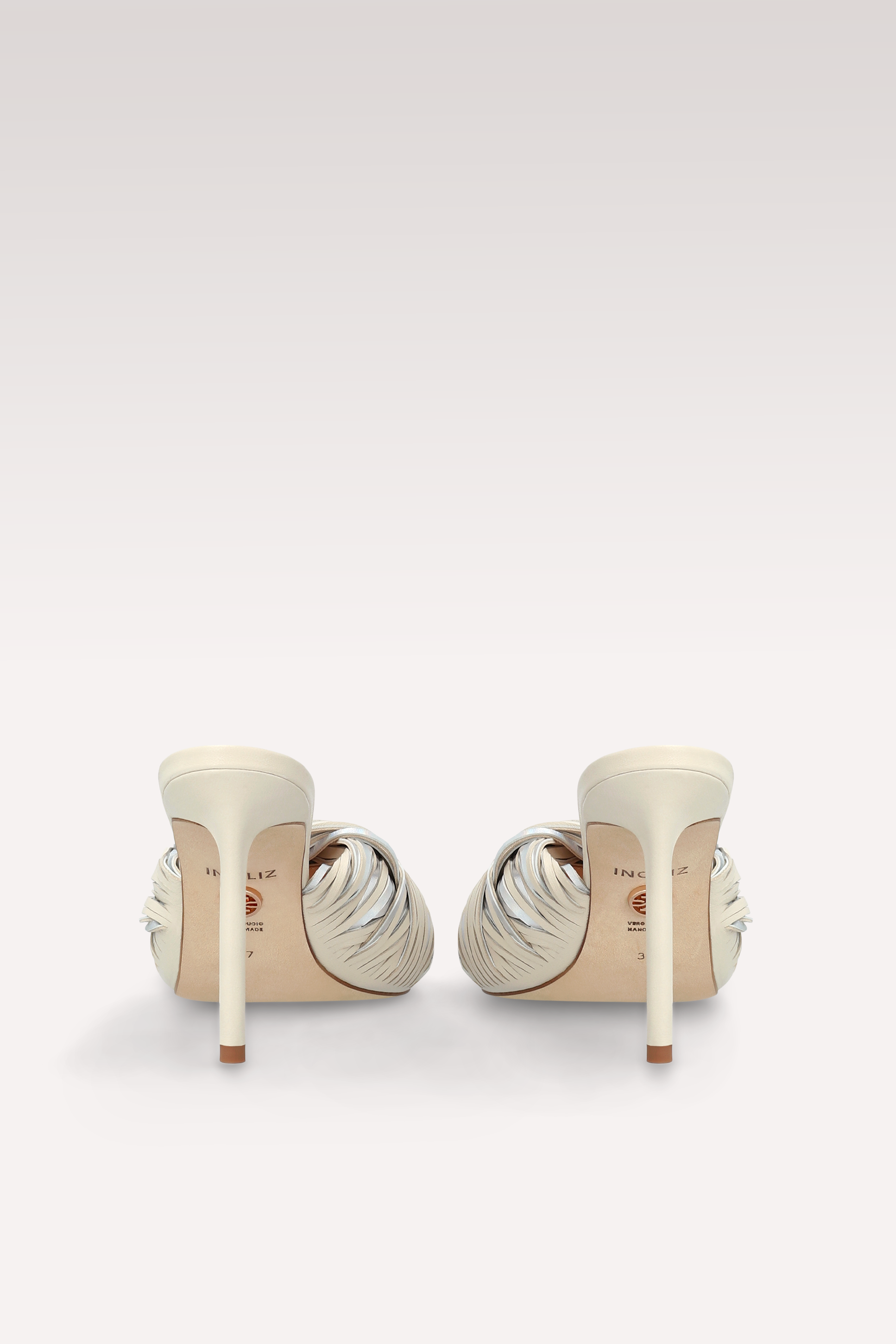 PENELOPE BEIGE AND SILVER LEATHER MULES