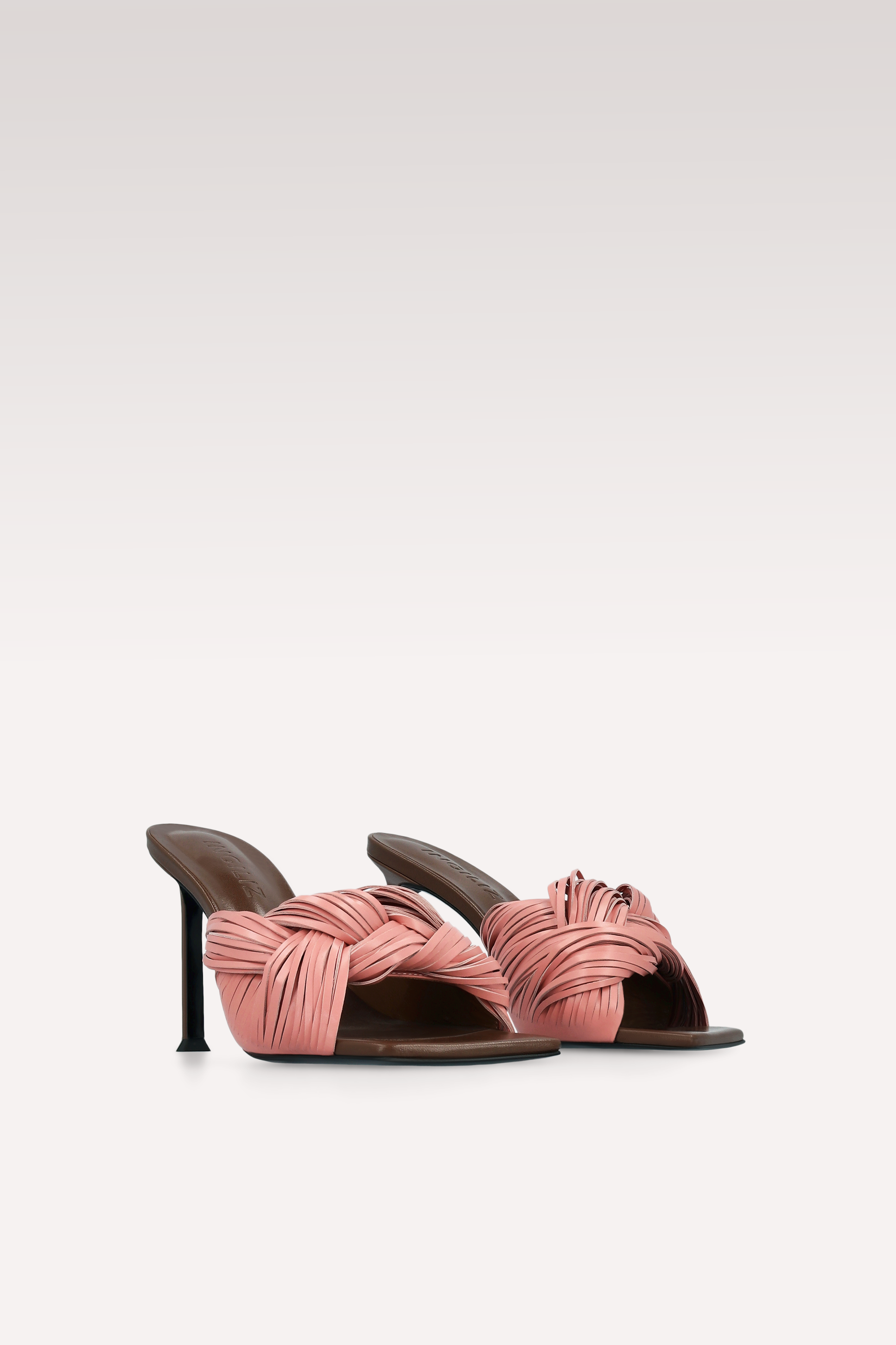 PENELOPE DUSTY ROSE PINK AND DARK BROWN LEATHER MULES