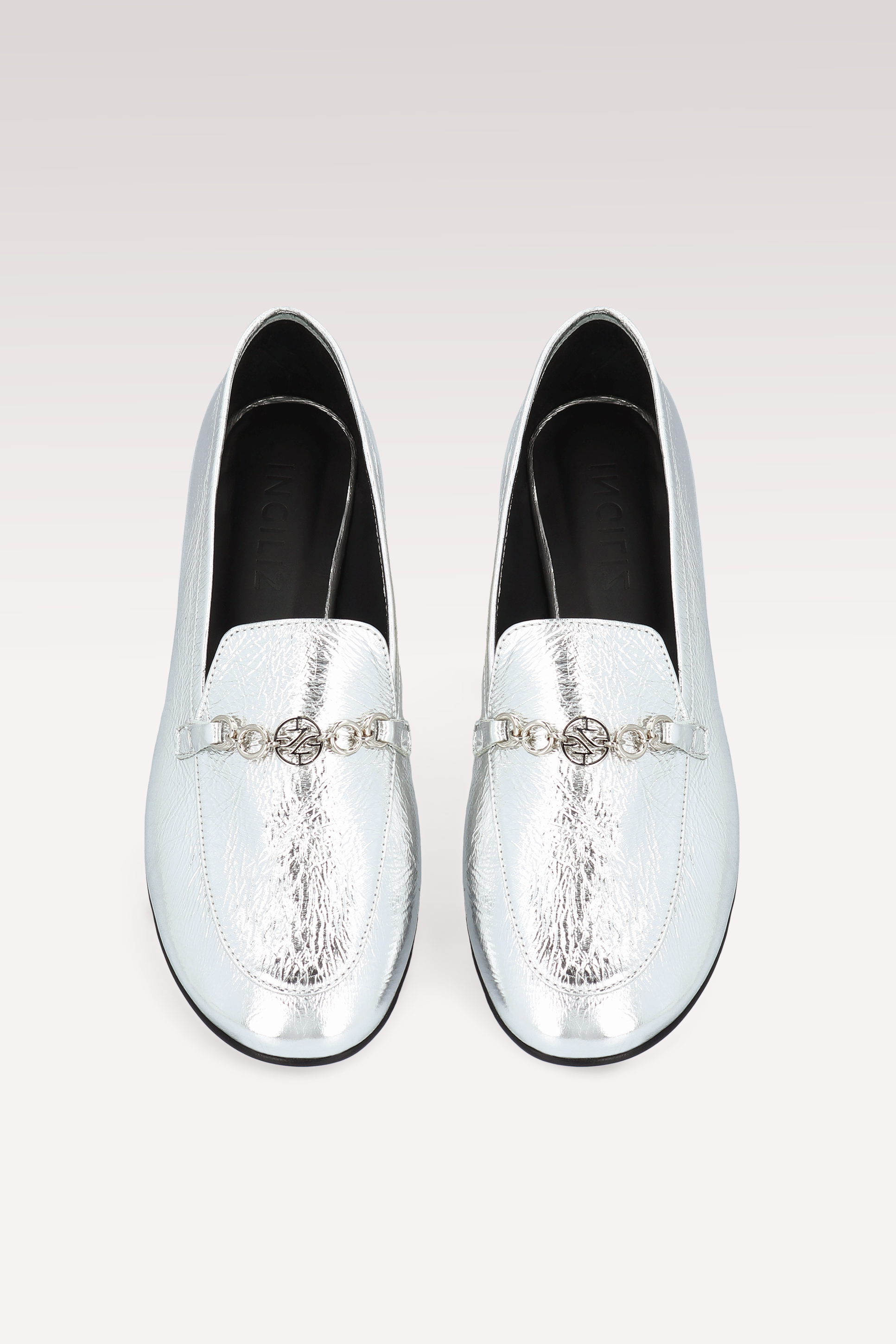PAMELA SILVER METALLIC WRINKLED LEATHER LOAFERS