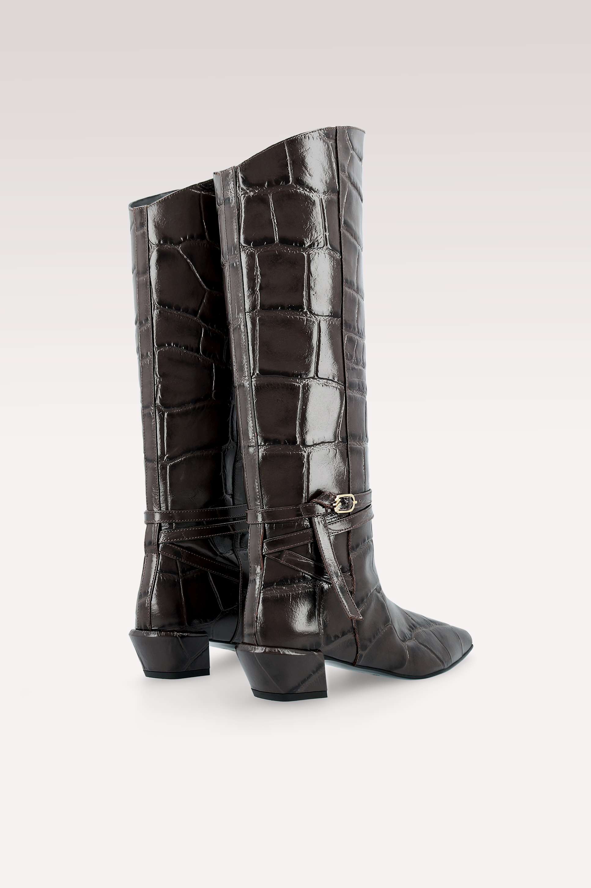 EMMA BROWN COCCO EMBOSSED LEATHER BOOTS AND CARRIE CROSSBODY BAG