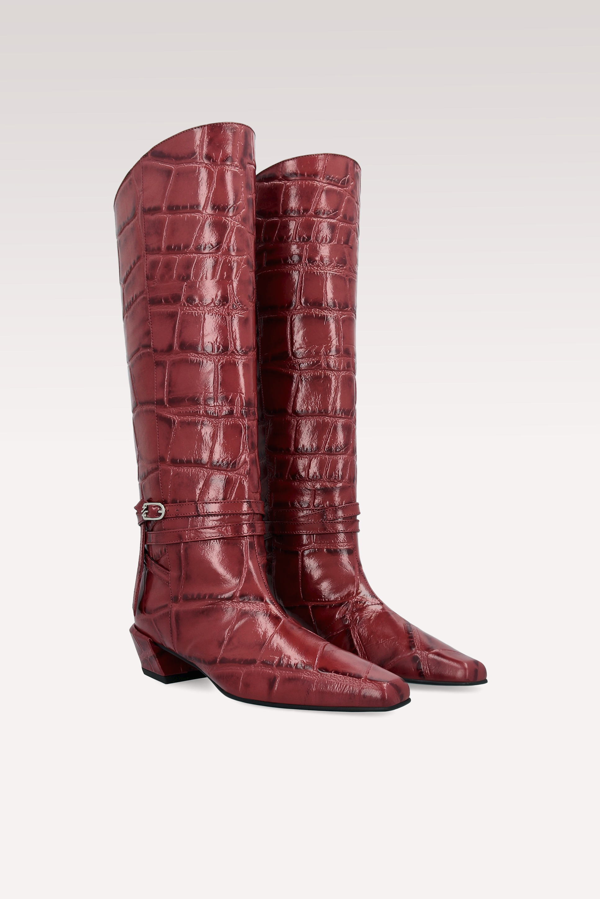 EMMA CHERRY COCCO EMBOSSED LEATHER BOOTS