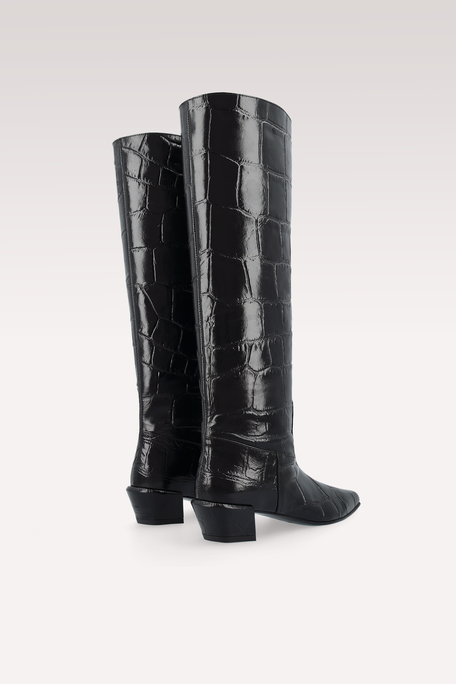 ELOISE BLACK COCCO EMBOSSED LEATHER BOOTS